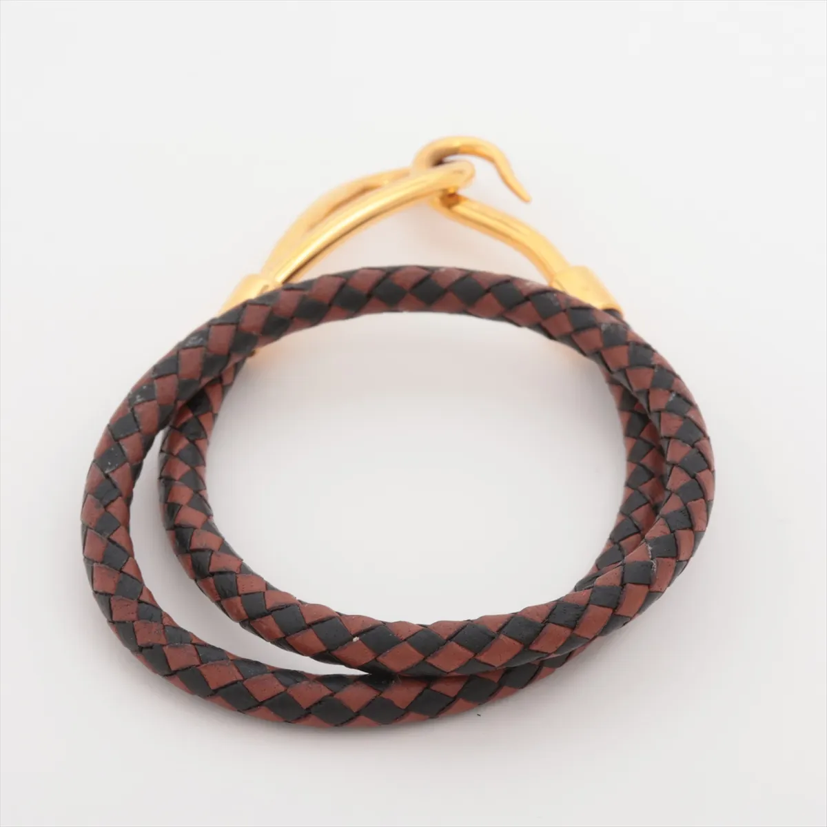 Jumbo Bracelet, GP x Leather, Gold x Brown, — view 2