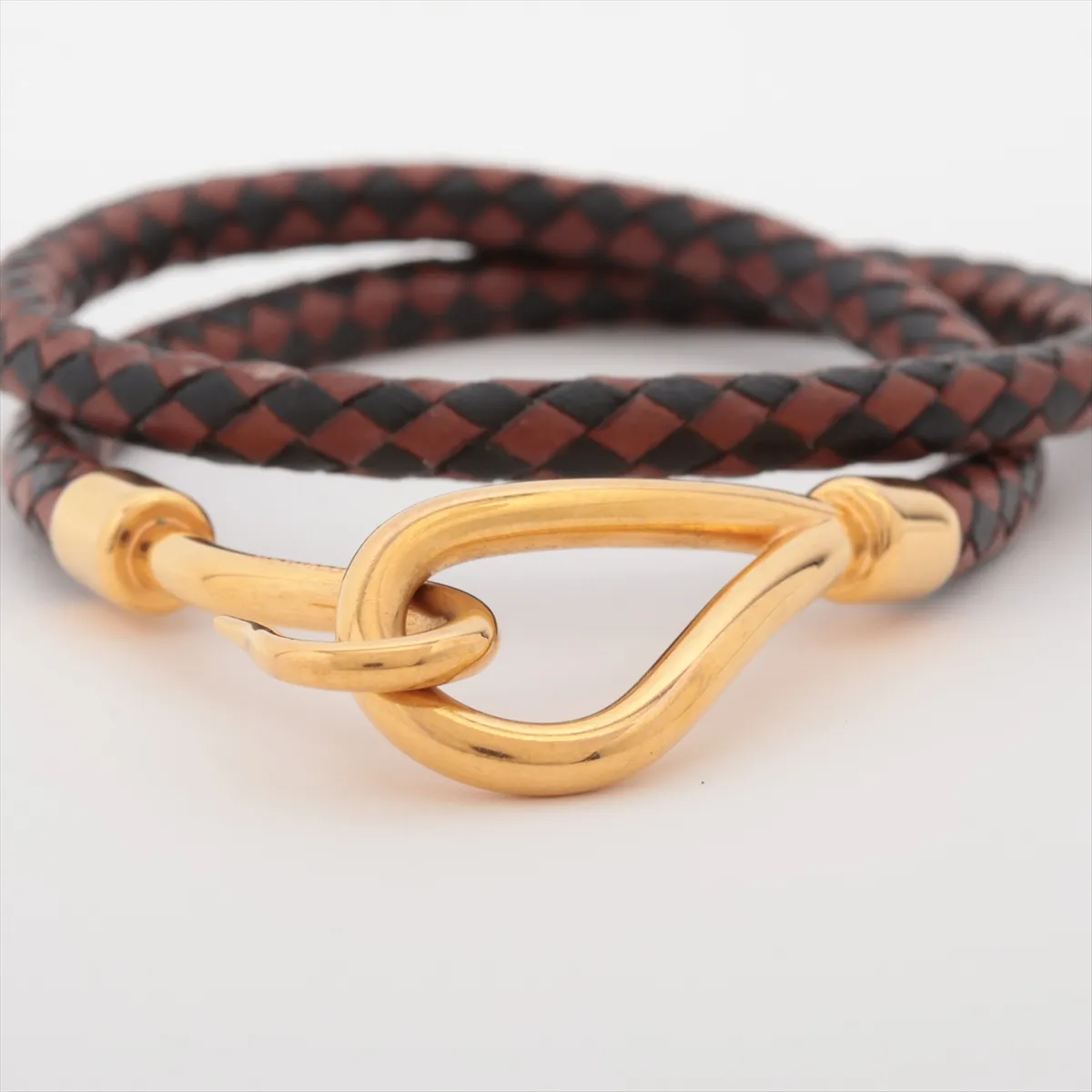 Jumbo Bracelet, GP x Leather, Gold x Brown, — view 3