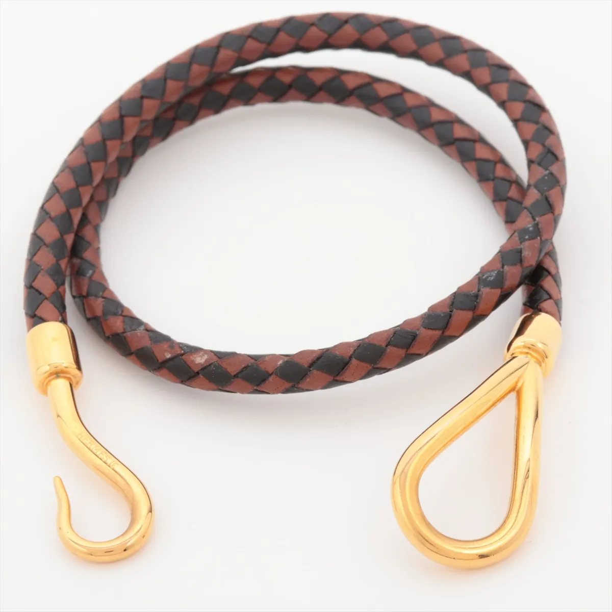 Jumbo Bracelet, GP x Leather, Gold x Brown, — view 5