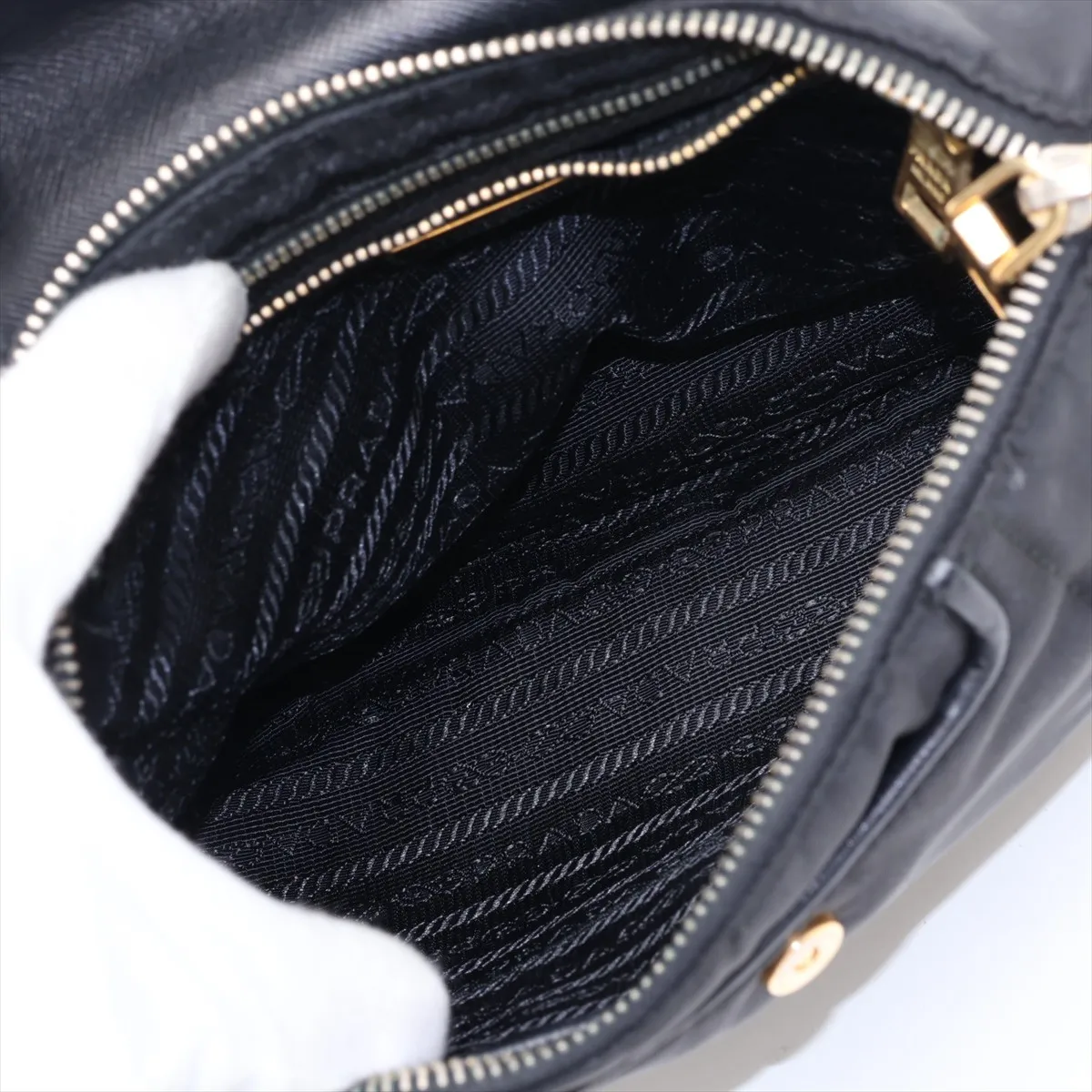 Tessuto Nylon x Leather Shoulder Bag, Black — view 6