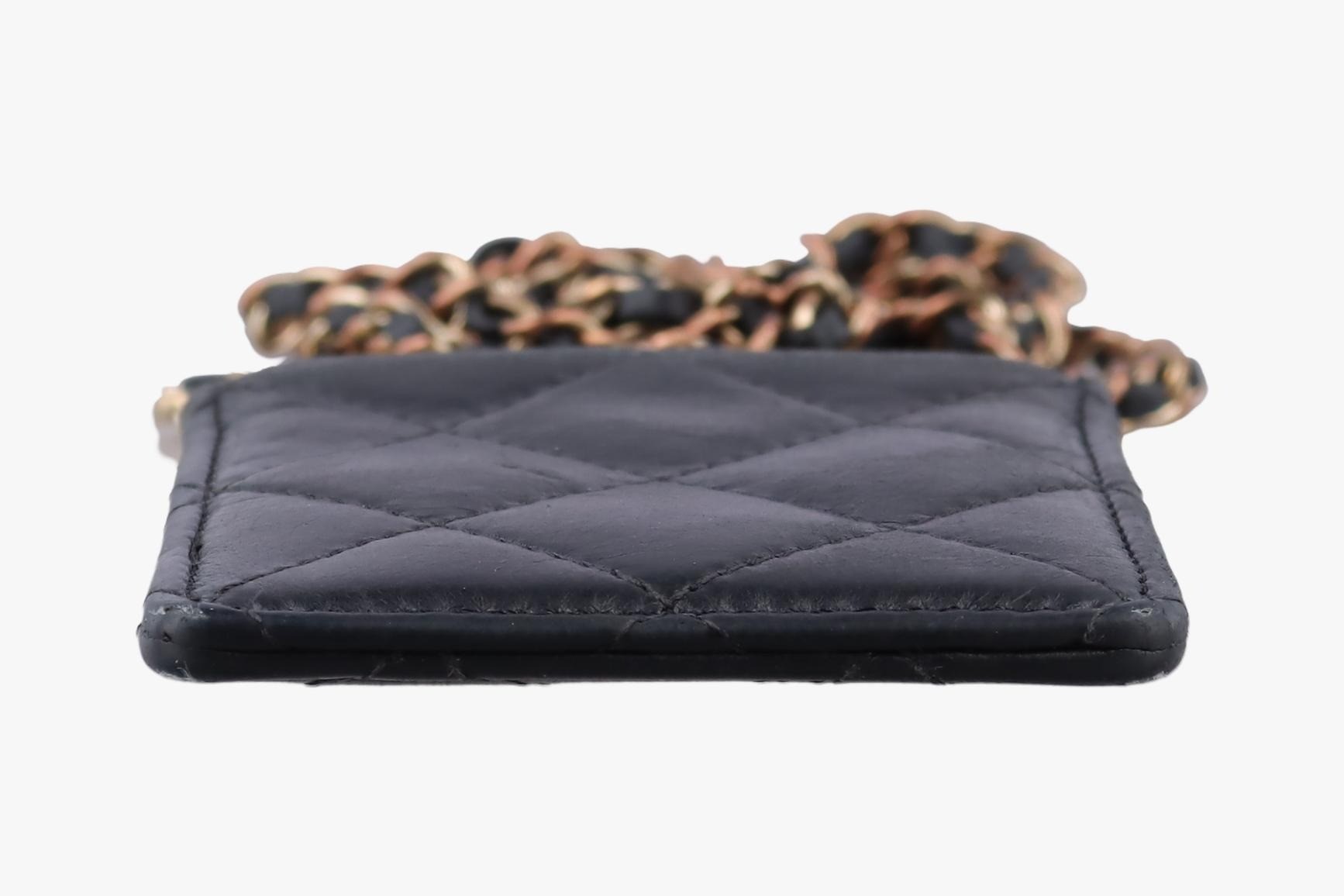Coco Mark Matelassé Card Case, Lambskin, Black — view 3