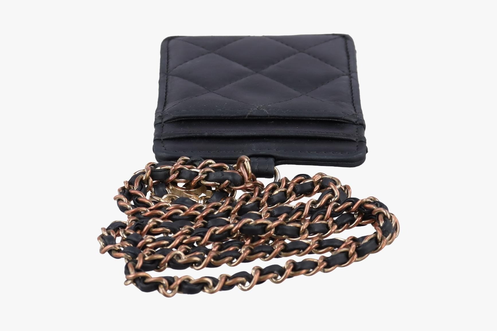 Coco Mark Matelassé Card Case, Lambskin, Black — view 5
