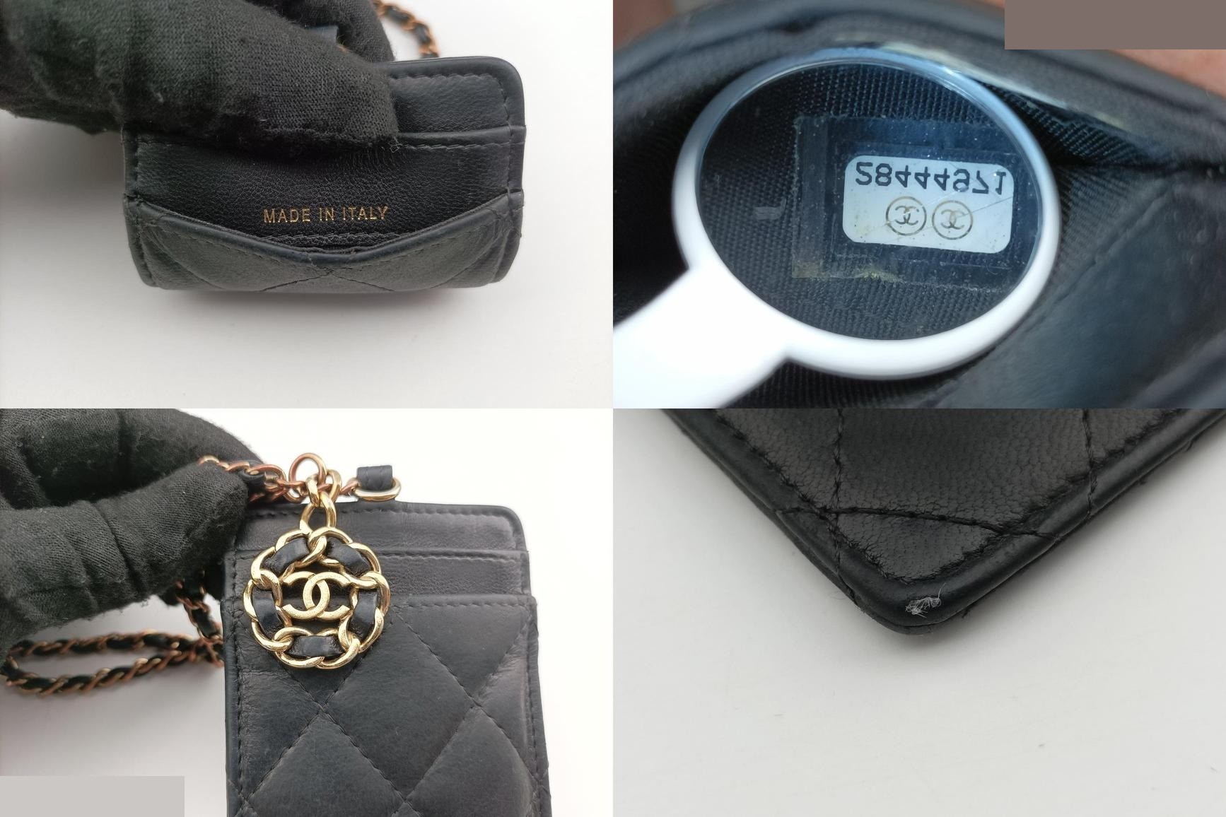 Coco Mark Matelassé Card Case, Lambskin, Black — view 8