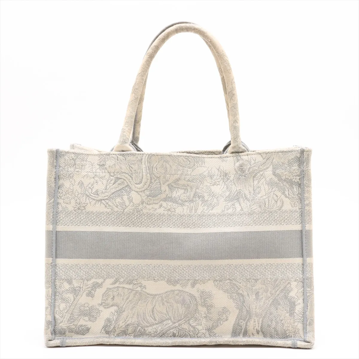 Toile de Jouy Embroidery Book Tote Medium Canvas Tote Bag, Gray, Lucky Star — view 2