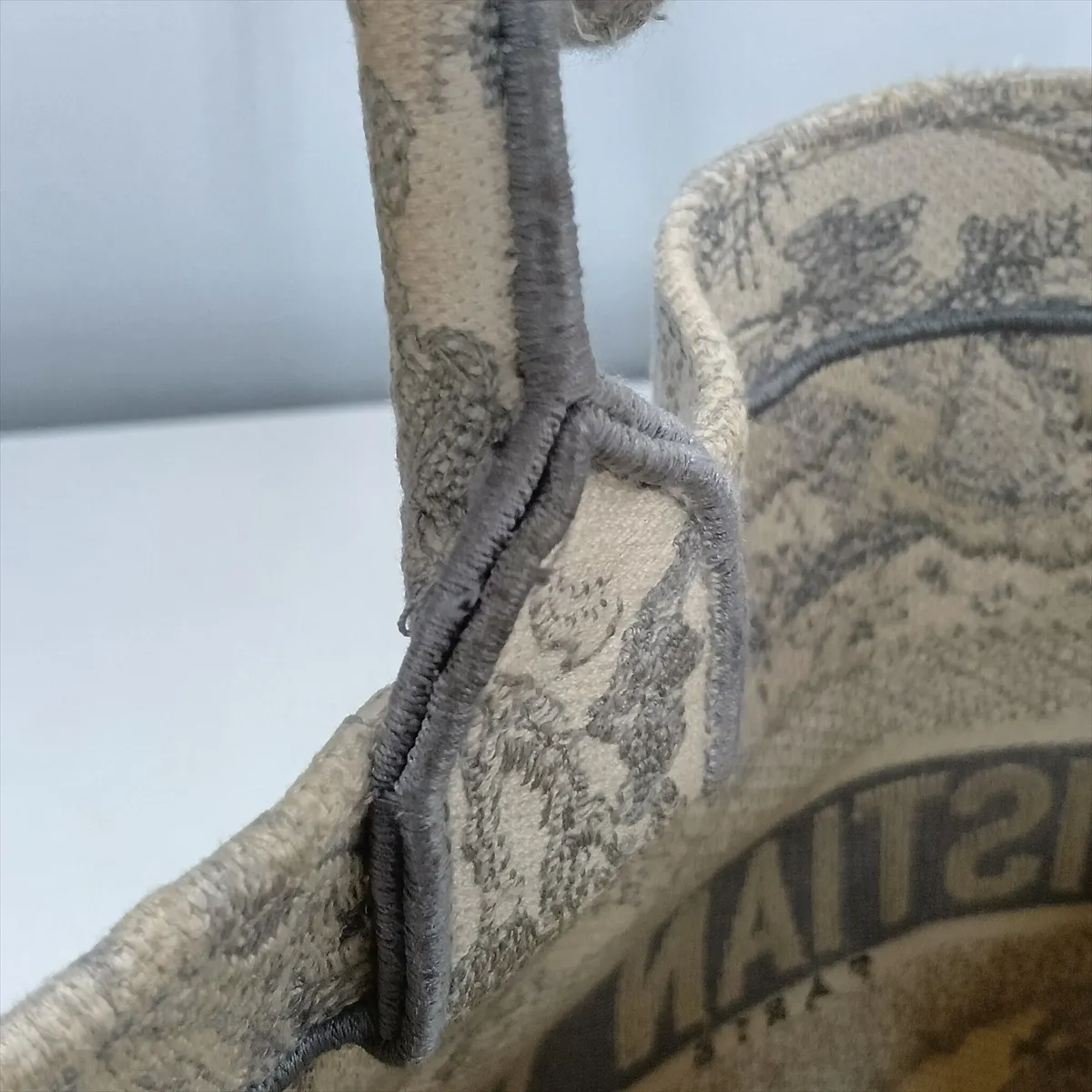 Toile de Jouy Embroidery Book Tote Medium Canvas Tote Bag, Gray, Lucky Star — view 11