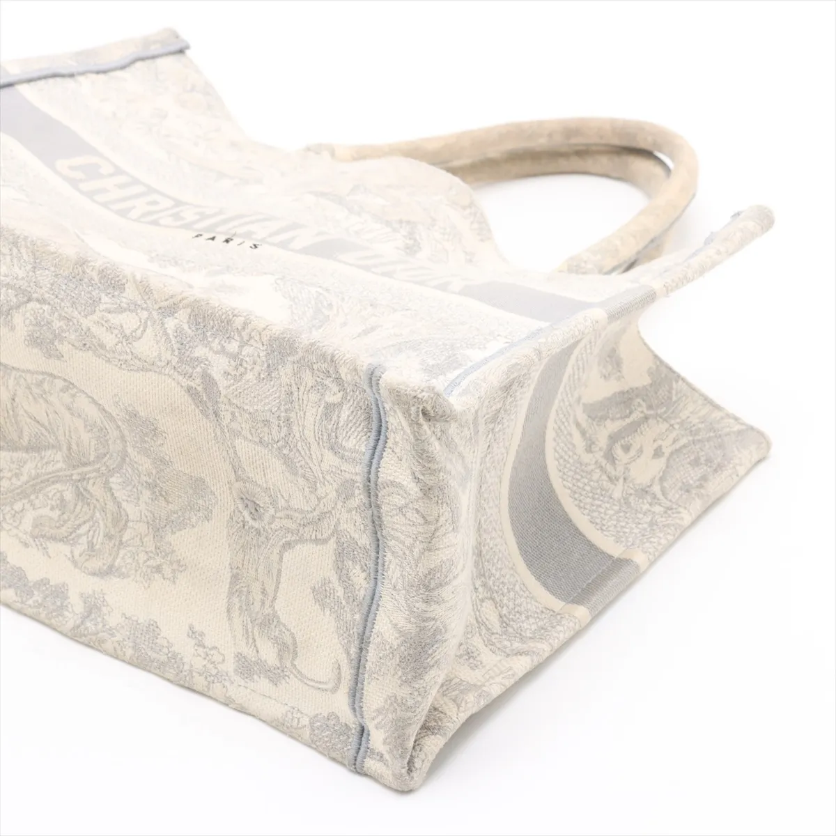 Toile de Jouy Embroidery Book Tote Medium Canvas Tote Bag, Gray, Lucky Star — view 3