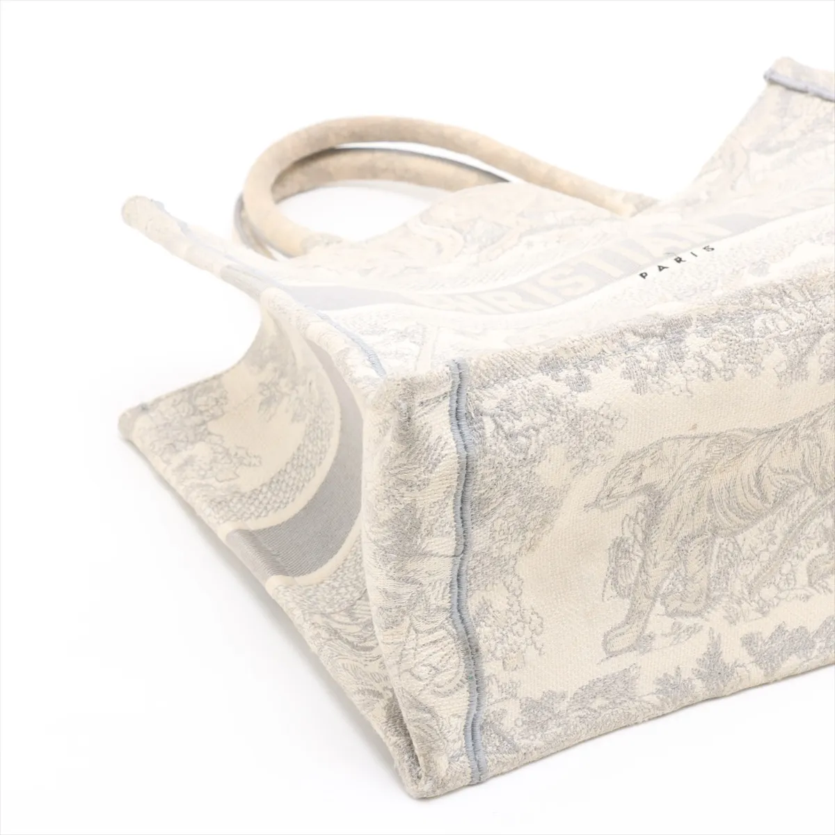 Toile de Jouy Embroidery Book Tote Medium Canvas Tote Bag, Gray, Lucky Star — view 4
