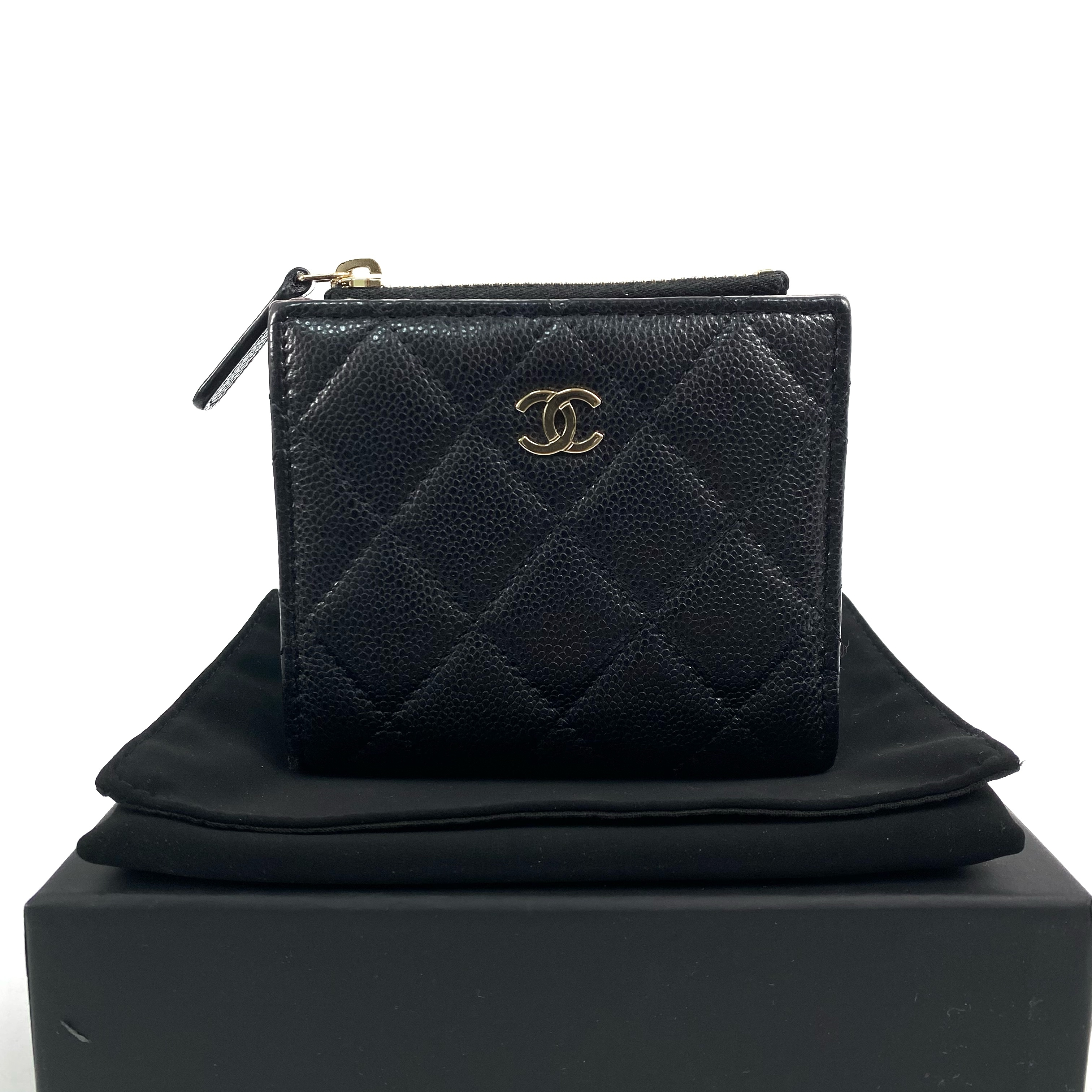 【*Shipped from: Hong Kong*】CHANEL ( ) Black Caviar Skin Bi-fold Wallet AP3388 Billfold