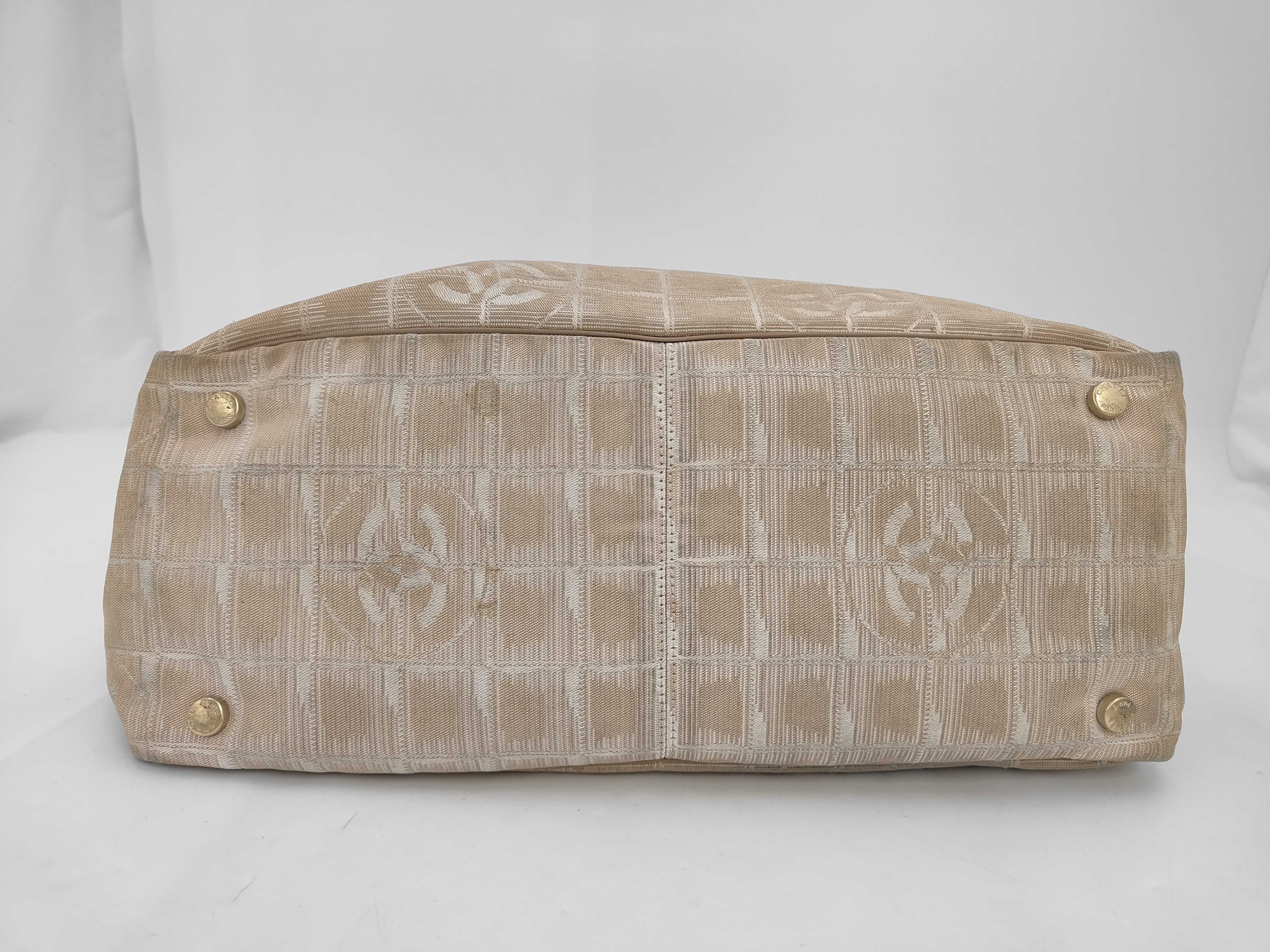 New Travel Line Canvas x Leather Tote Bag, Beige, Gold Hardware, 10250186 (Serial Number in the 10s) — view 8