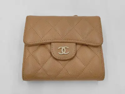 beige caviar leather wallet