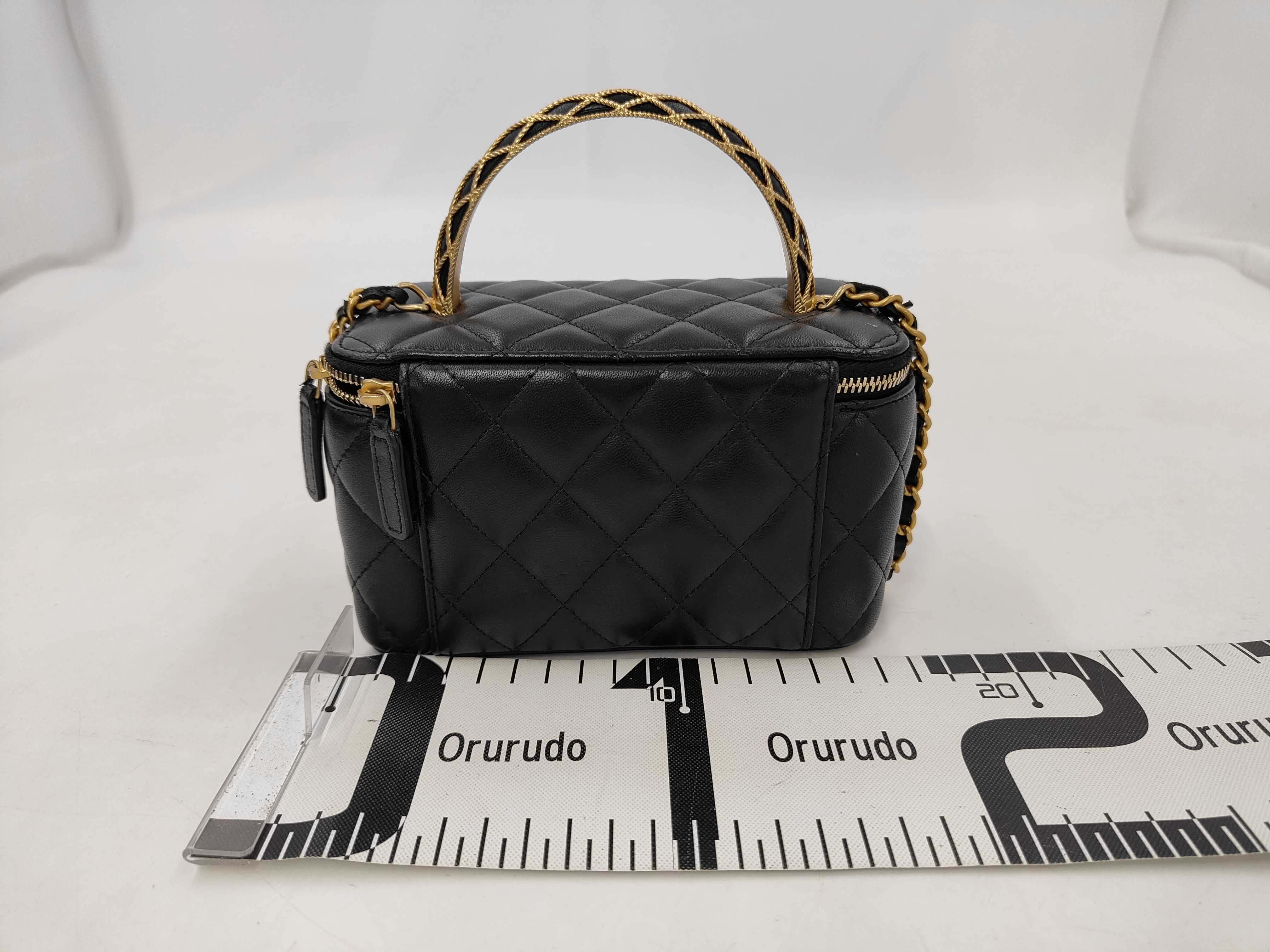 Matelassé Mini Vanity Bag, 2-Way Chain Shoulder Bag, Black Lambskin, Gold Hardware — view 2