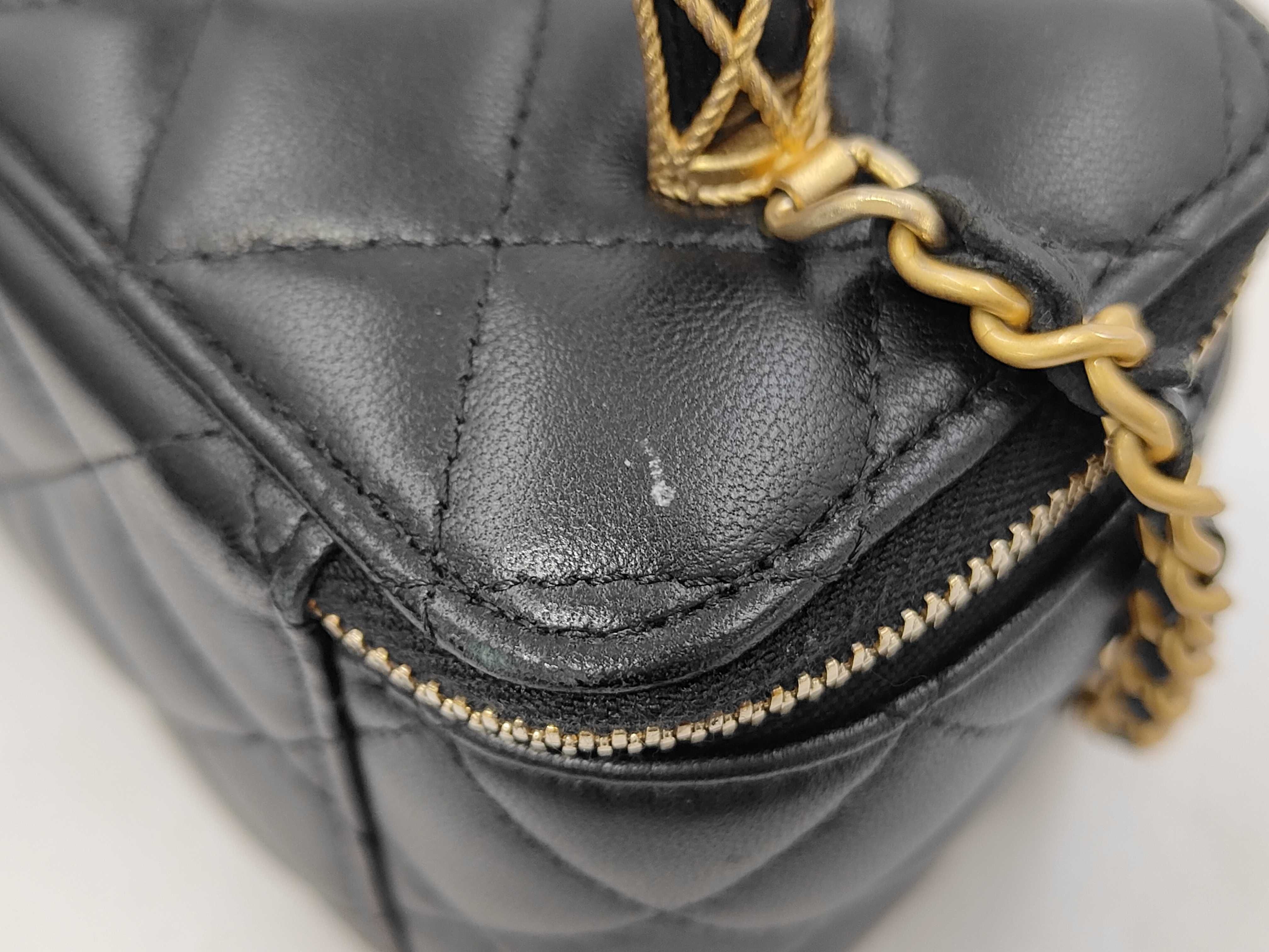 Matelassé Mini Vanity Bag, 2-Way Chain Shoulder Bag, Black Lambskin, Gold Hardware — view 3