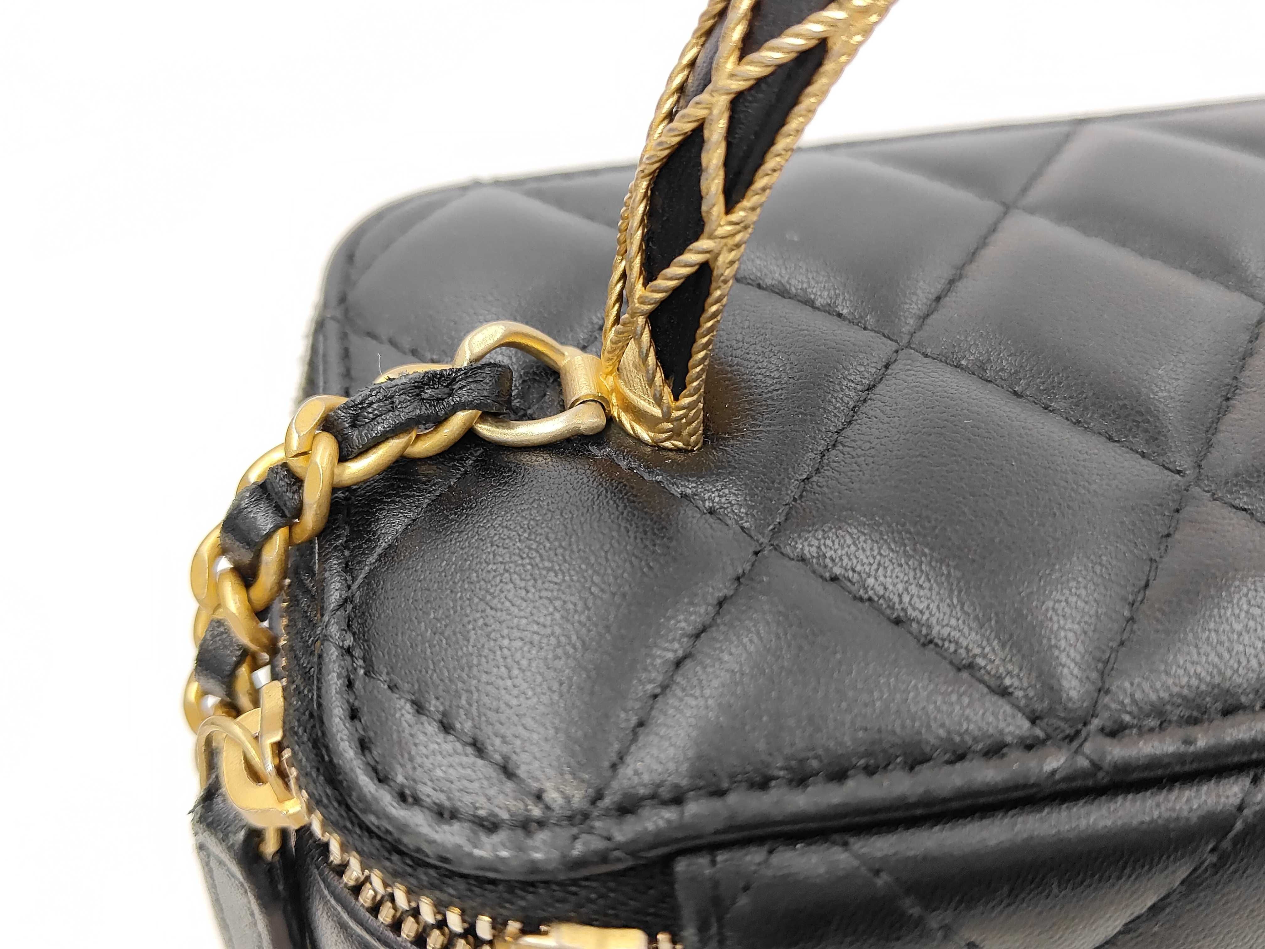 Matelassé Mini Vanity Bag, 2-Way Chain Shoulder Bag, Black Lambskin, Gold Hardware — view 6