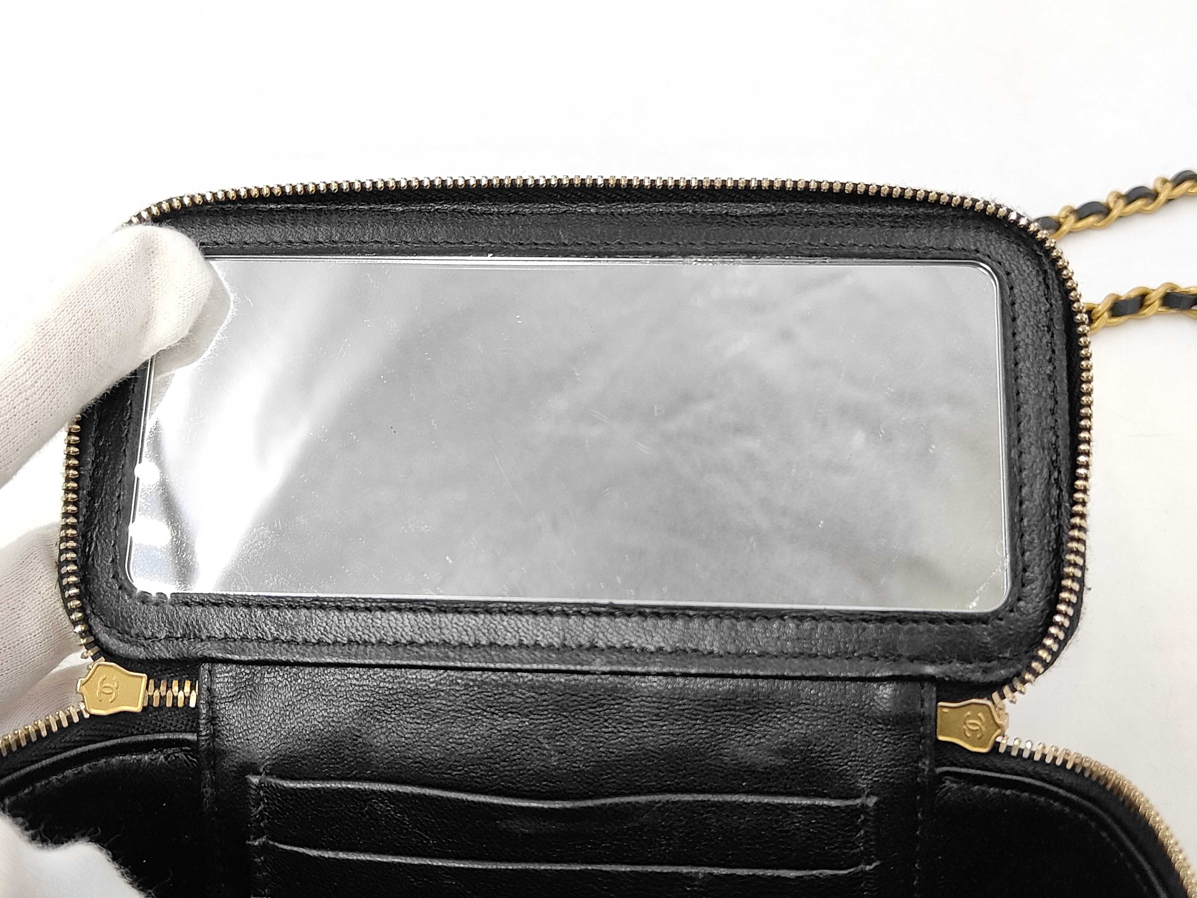 Matelassé Mini Vanity Bag, 2-Way Chain Shoulder Bag, Black Lambskin, Gold Hardware — view 8
