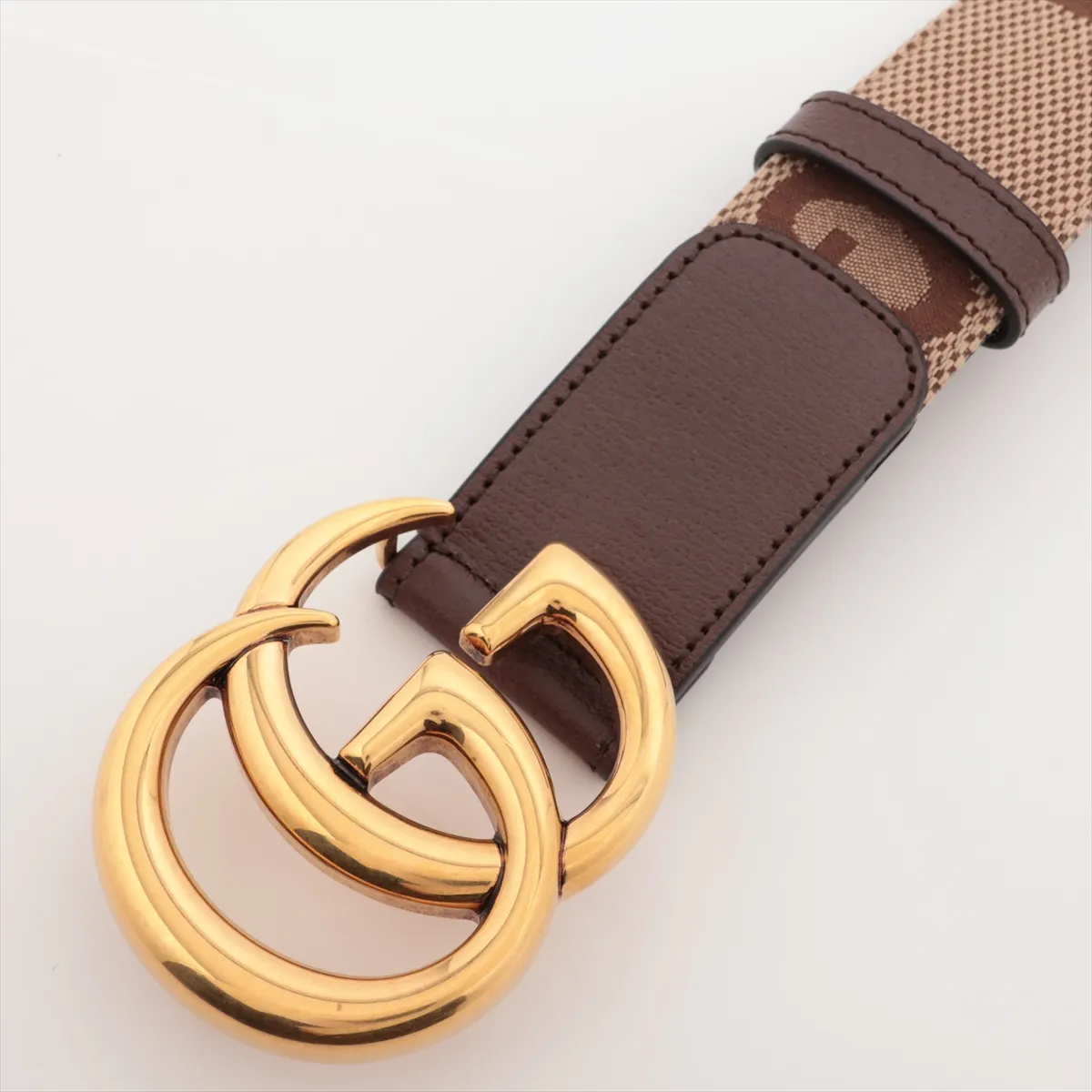 400593 GG Marmont Belt, size 65, canvas and leather, beige and brown. Shows signs of wear: — view 2