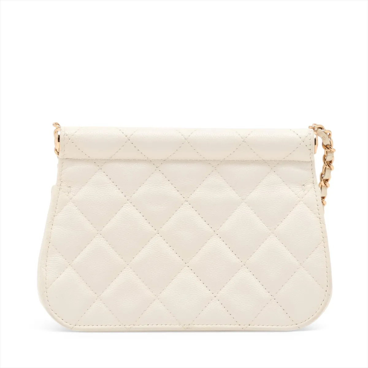 Matelassé Caviar Skin Chain Shoulder Bag, White, Gold Hardware, N25225KA, Random Serial Number — view 2