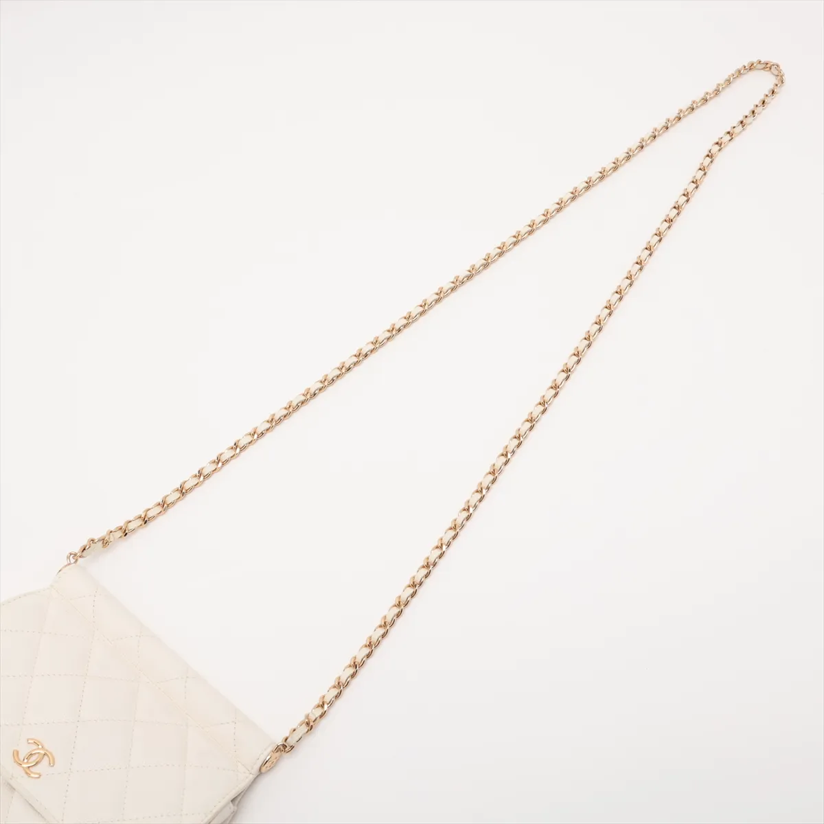 Matelassé Caviar Skin Chain Shoulder Bag, White, Gold Hardware, N25225KA, Random Serial Number — view 5