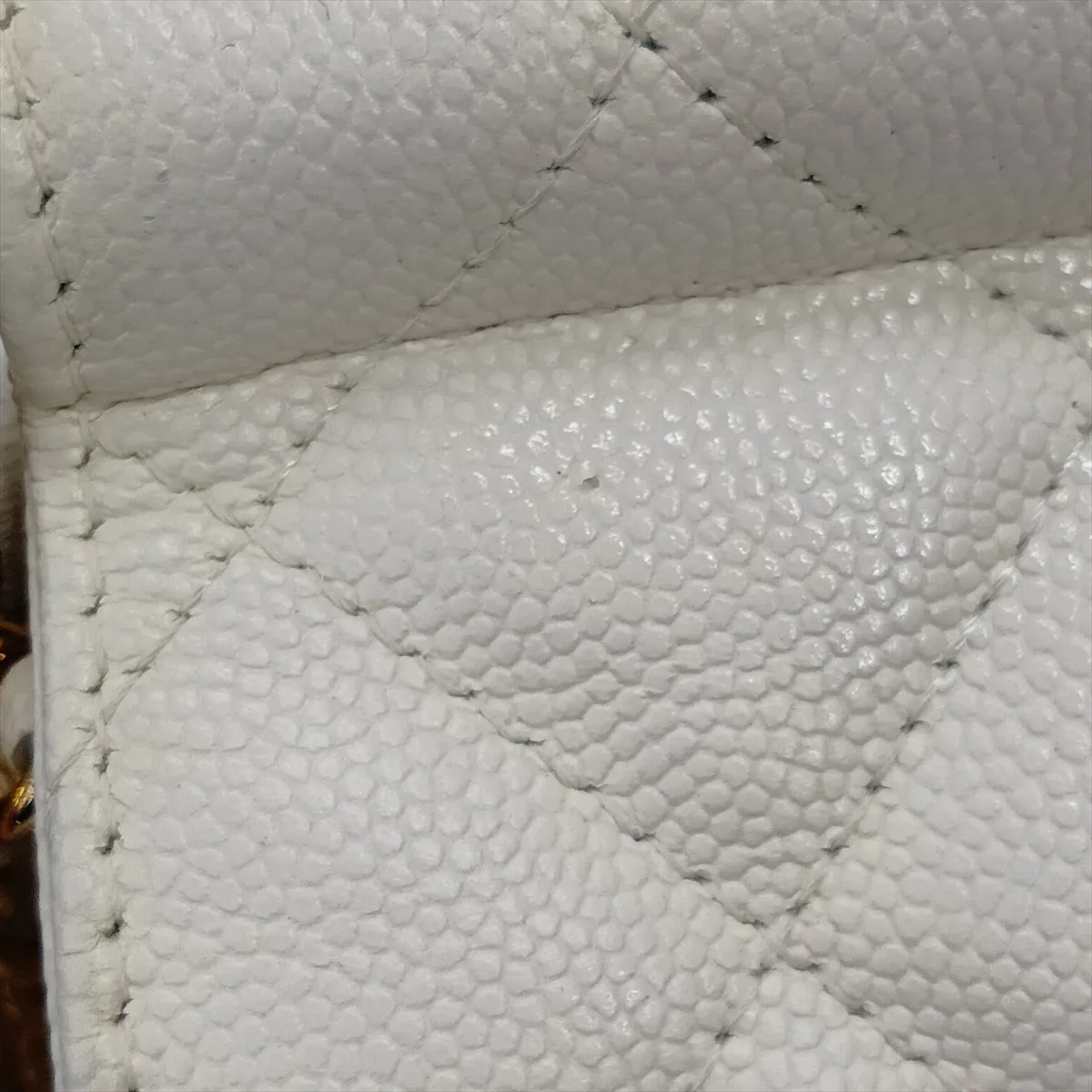 Matelassé Caviar Skin Chain Shoulder Bag, White, Gold Hardware, N25225KA, Random Serial Number — view 9