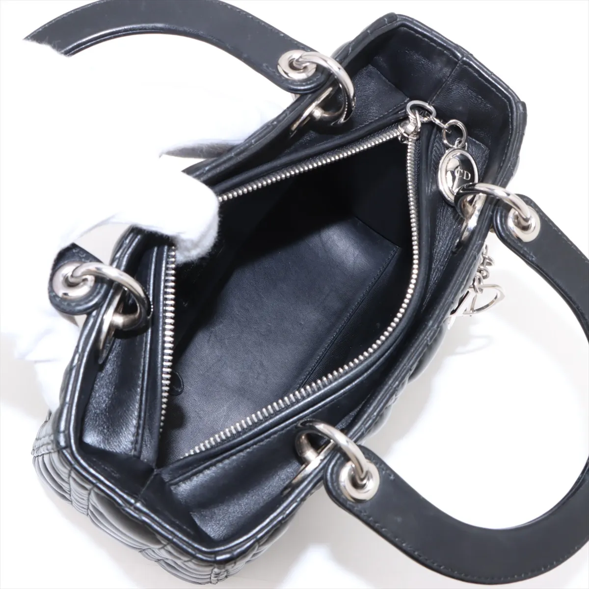 Cannage Lady Dior Leather Handbag Black — view 7