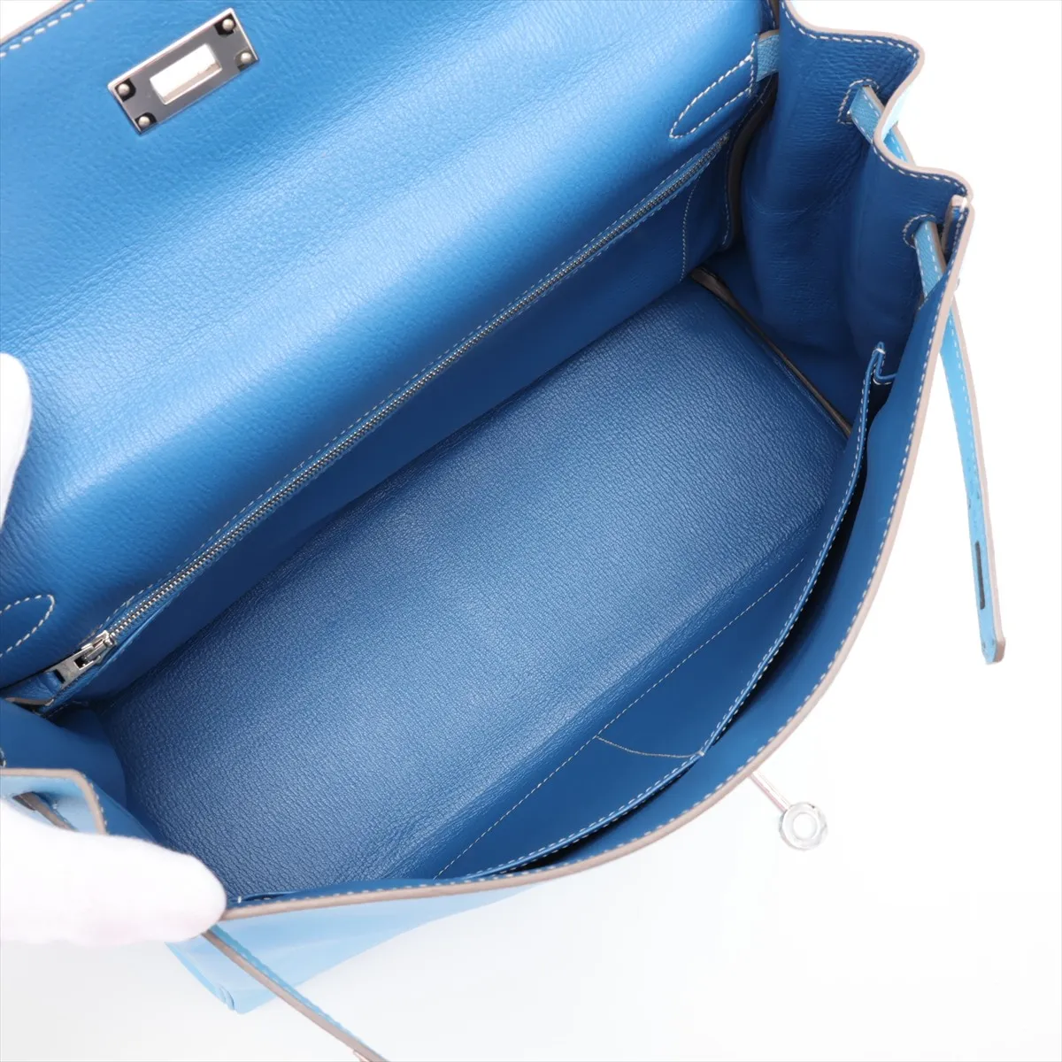 [Individually packaged] Hermes Kelly 35 Retournée Verso Veau Epsom Celeste x Mykonos Silver Hardware O: 2011 — view 7