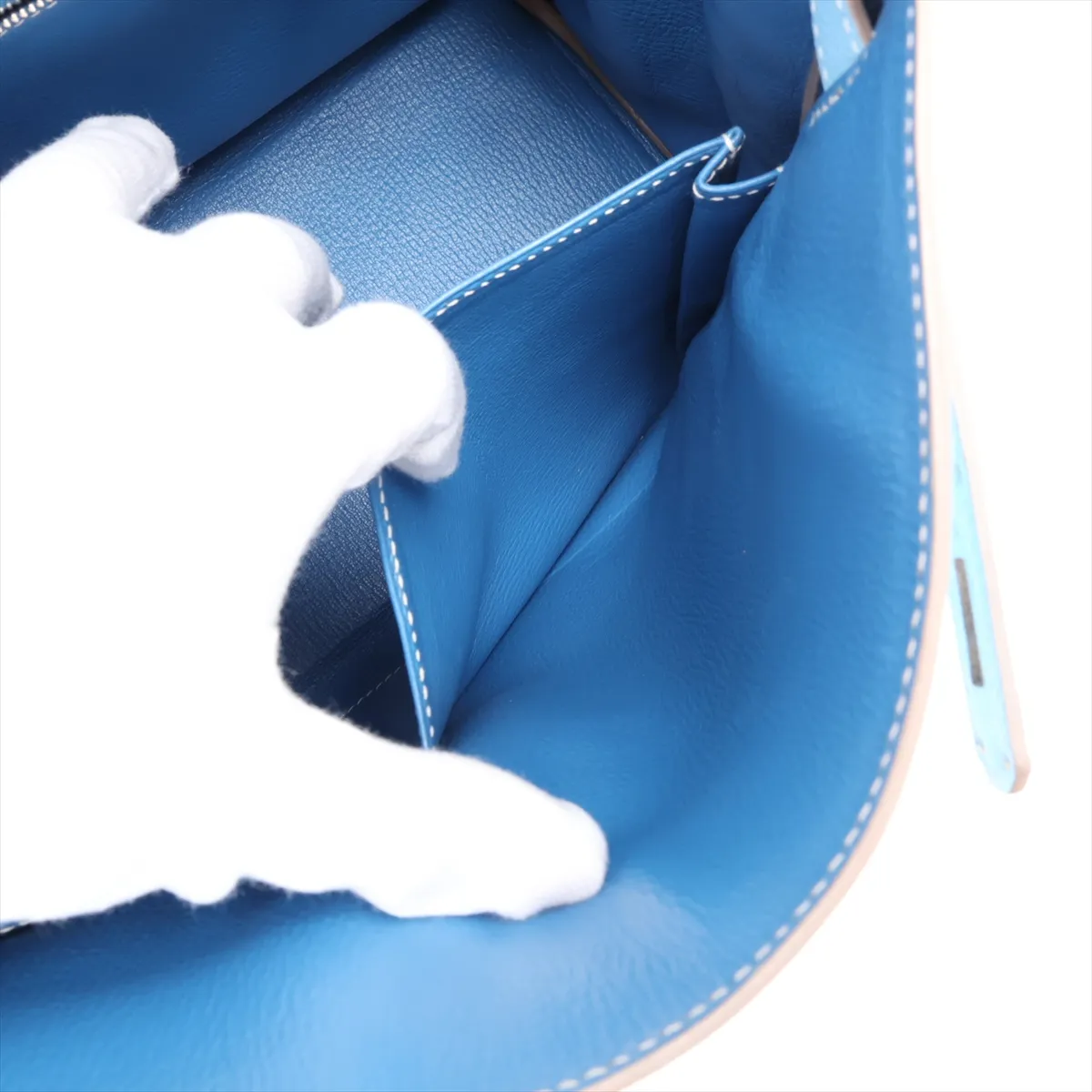 [Individually packaged] Hermes Kelly 35 Retournée Verso Veau Epsom Celeste x Mykonos Silver Hardware O: 2011 — view 9