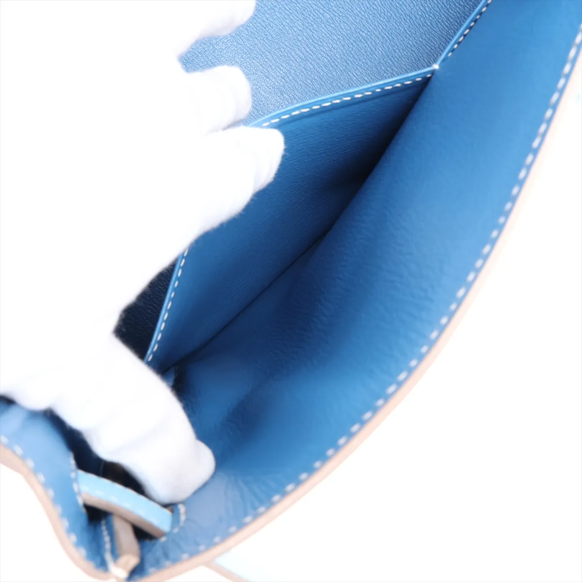 [Individually packaged] Hermes Kelly 35 Retournée Verso Veau Epsom Celeste x Mykonos Silver Hardware O: 2011 — view 10