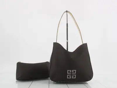 One-shoulder bag, nylon, brown, with pouch, W25 H17 D10