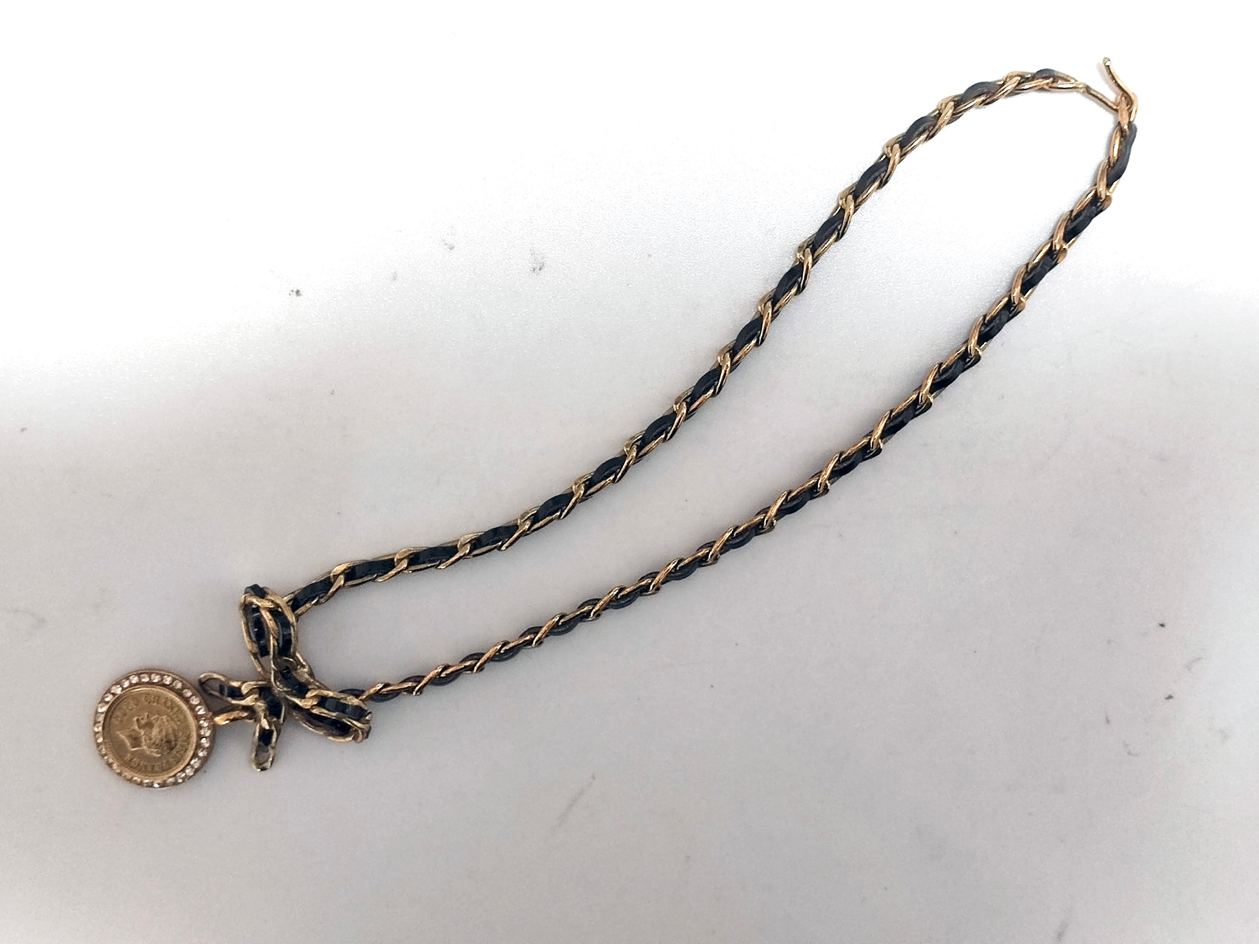Mademoiselle Rhinestone Leather Chain Choker Necklace 95P Necklace — view 4