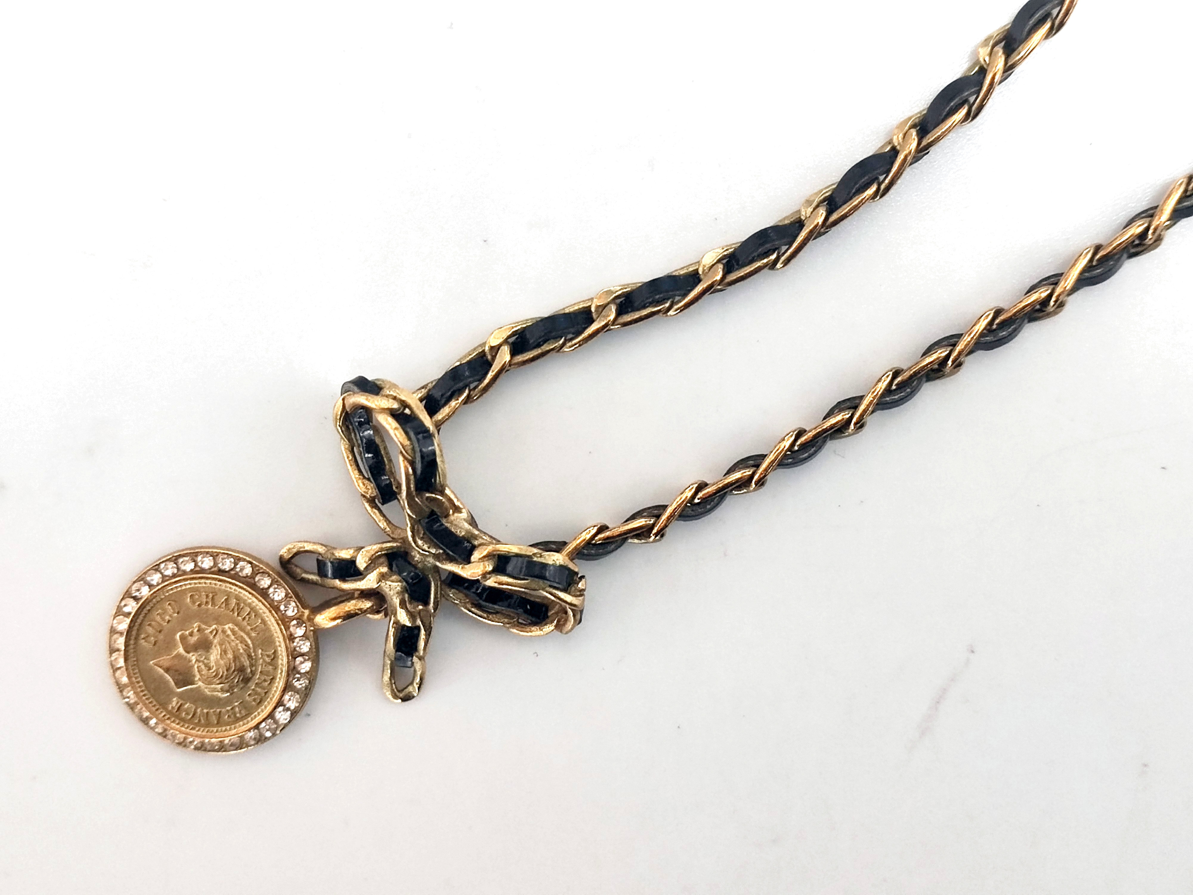 Mademoiselle Rhinestone Leather Chain Choker Necklace 95P Necklace — view 5