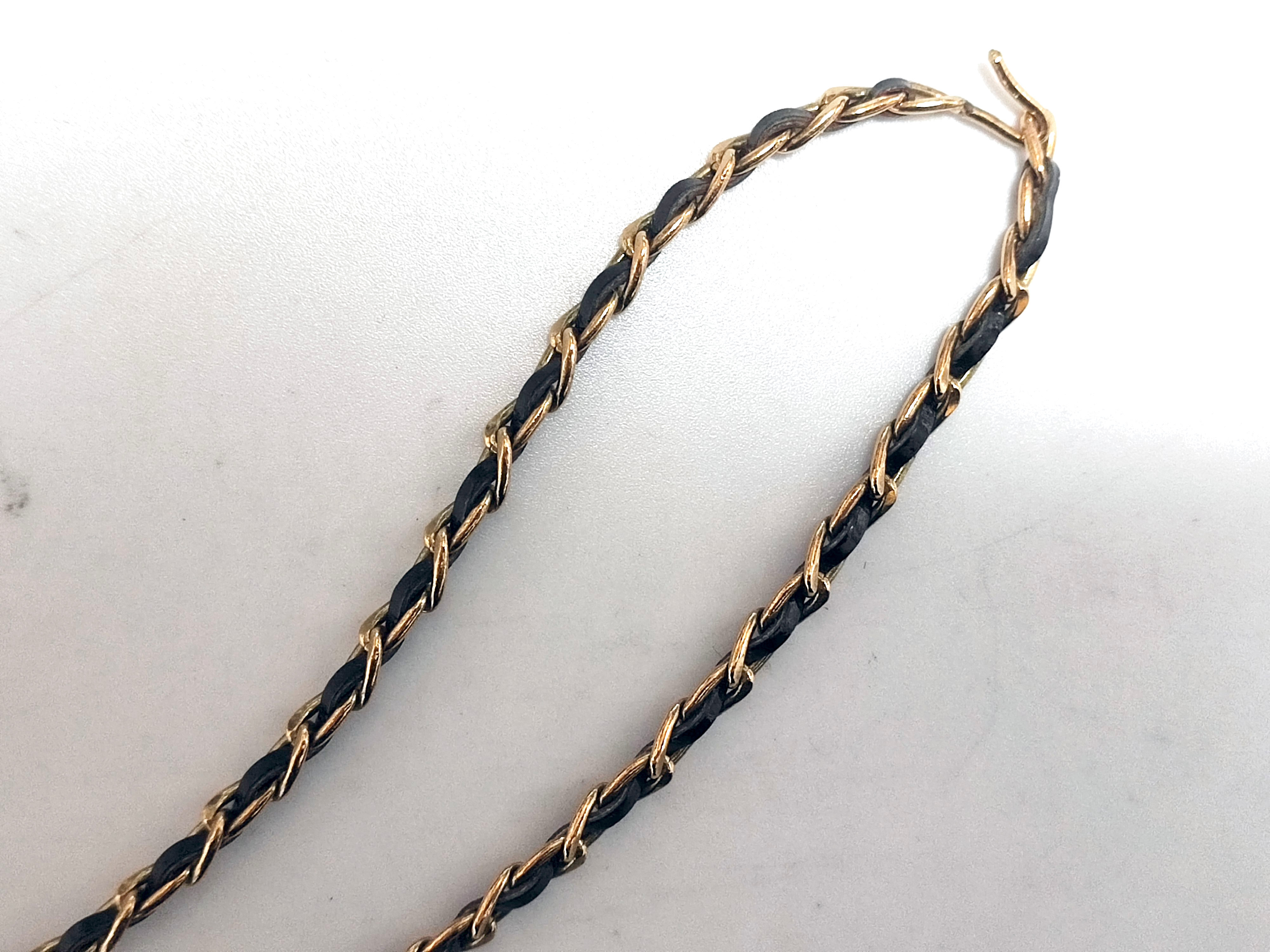 Mademoiselle Rhinestone Leather Chain Choker Necklace 95P Necklace — view 6