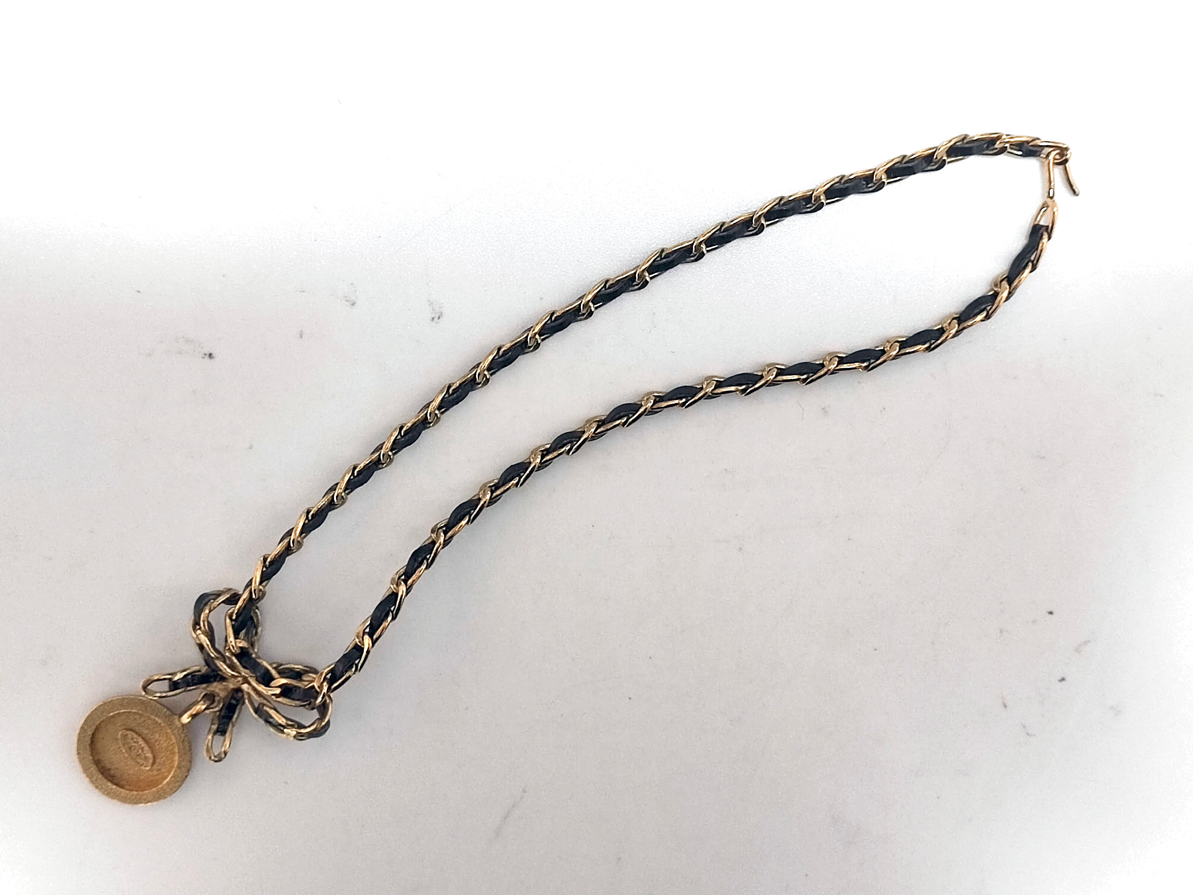 Mademoiselle Rhinestone Leather Chain Choker Necklace 95P Necklace — view 7