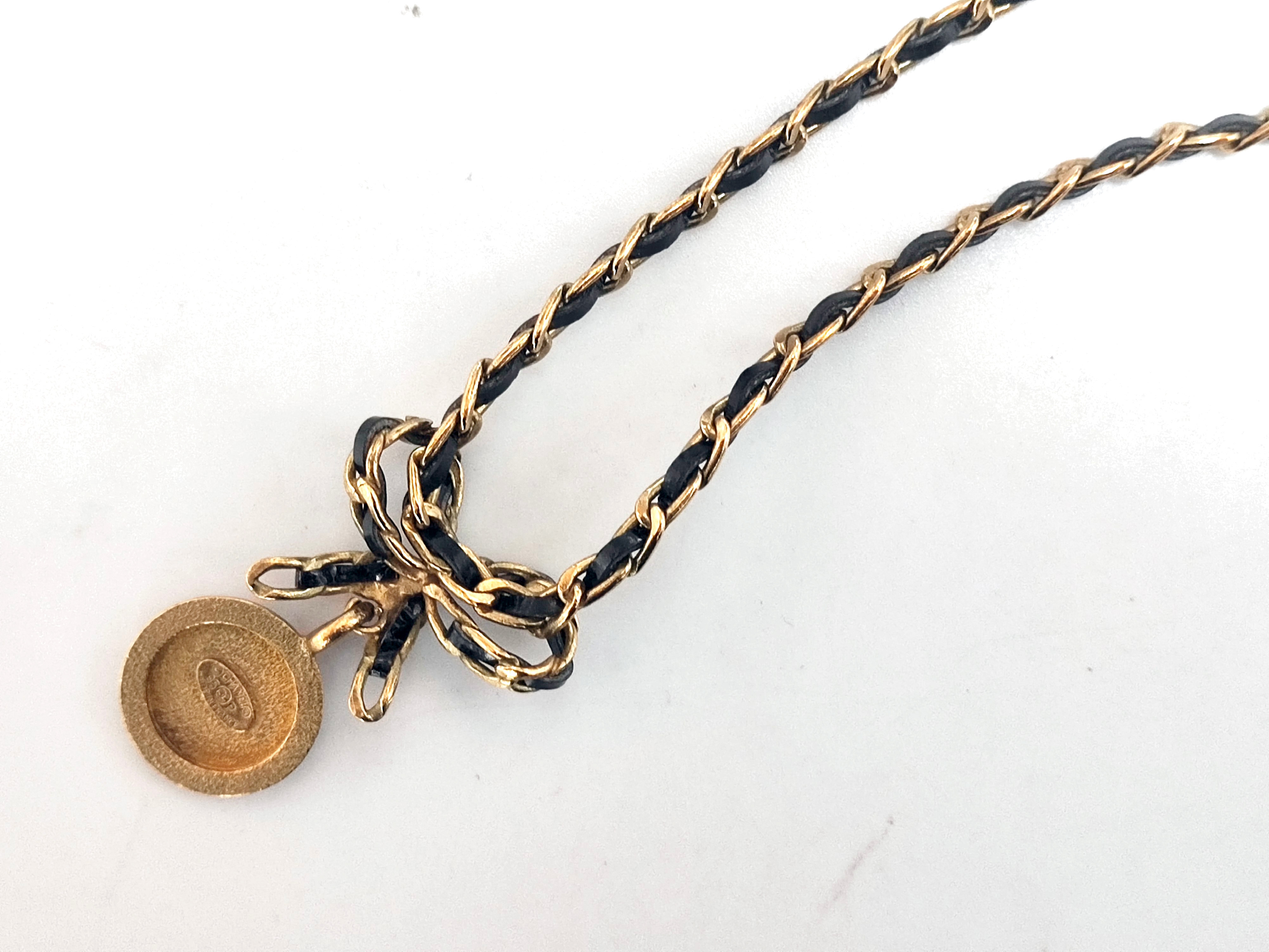 Mademoiselle Rhinestone Leather Chain Choker Necklace 95P Necklace — view 8