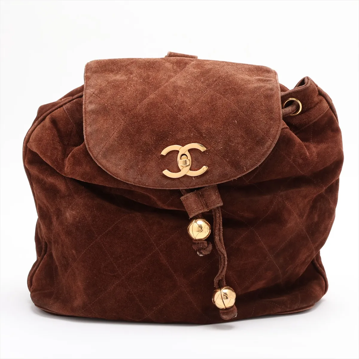 Matelassé Suede Chain Backpack with Fringe, Brown, Gold Hardware, Item No. 3037395 (Serial No. 3)