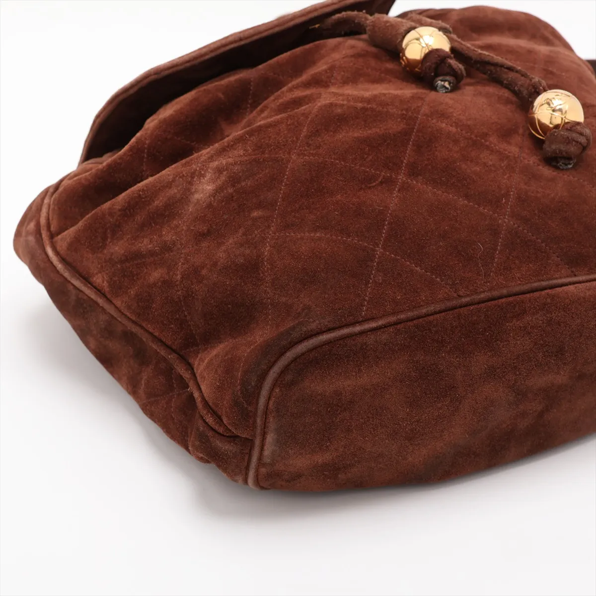 Matelassé Suede Chain Backpack with Fringe, Brown, Gold Hardware, Item No. 3037395 (Serial No. 3) — view 4