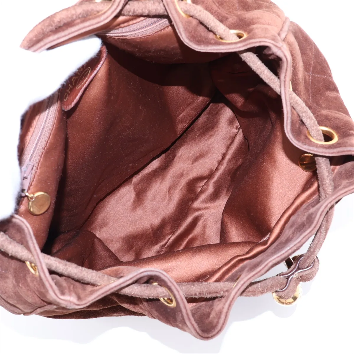 Matelassé Suede Chain Backpack with Fringe, Brown, Gold Hardware, Item No. 3037395 (Serial No. 3) — view 7