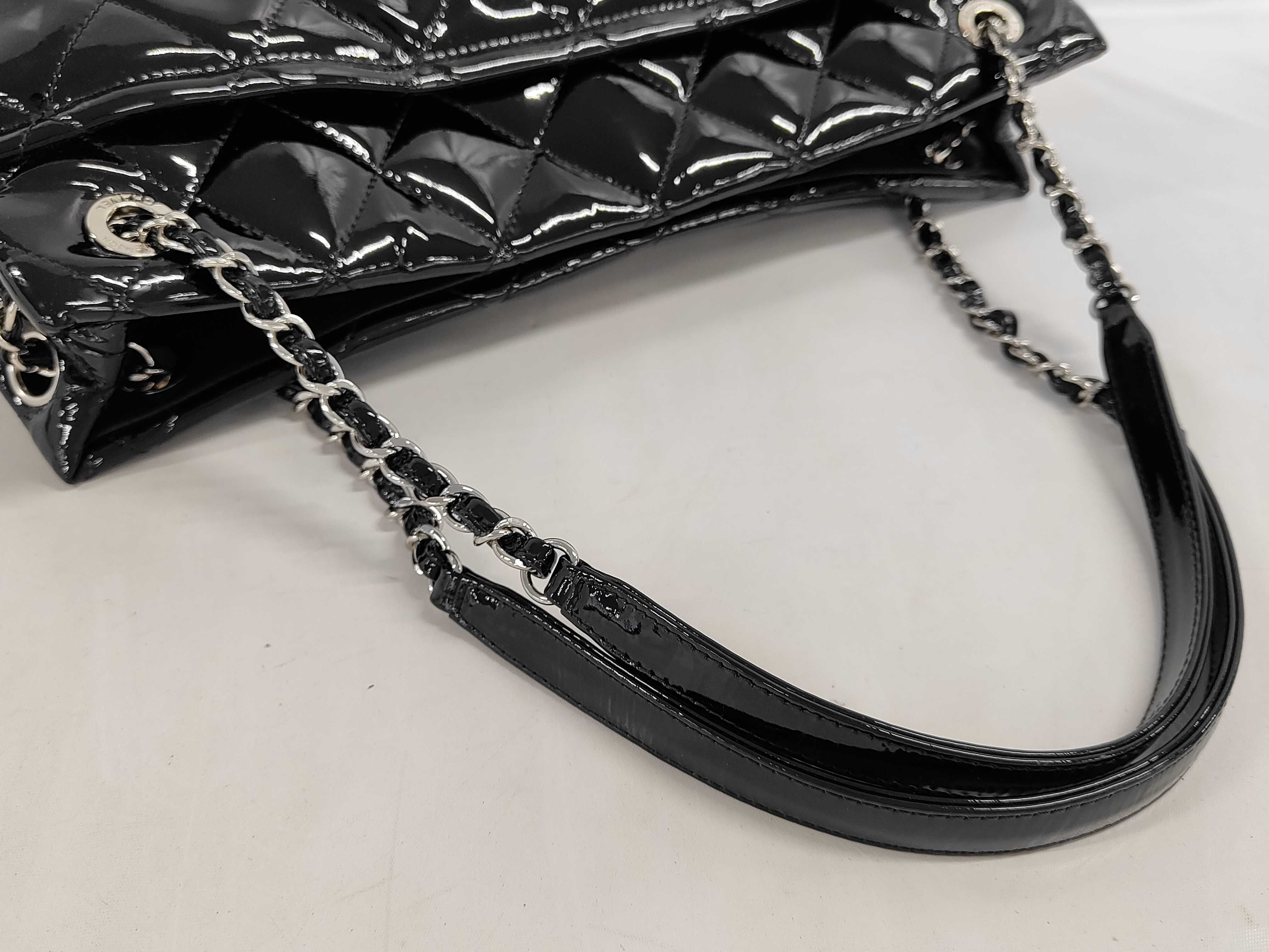 enamel patent chain tote bag — view 3