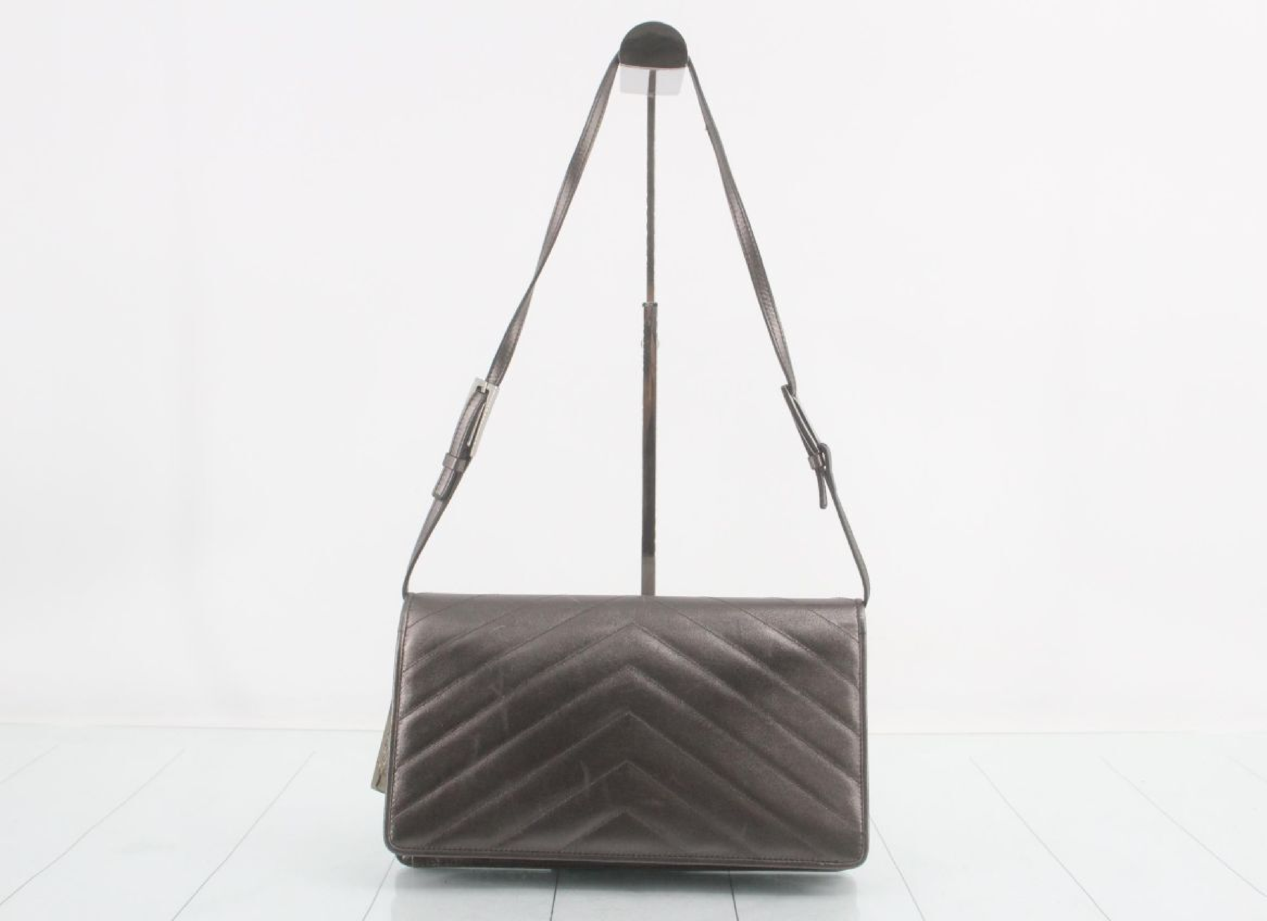One-Shoulder Bag, Leather, Silver, W27H16D3 (Shoulder Bag)