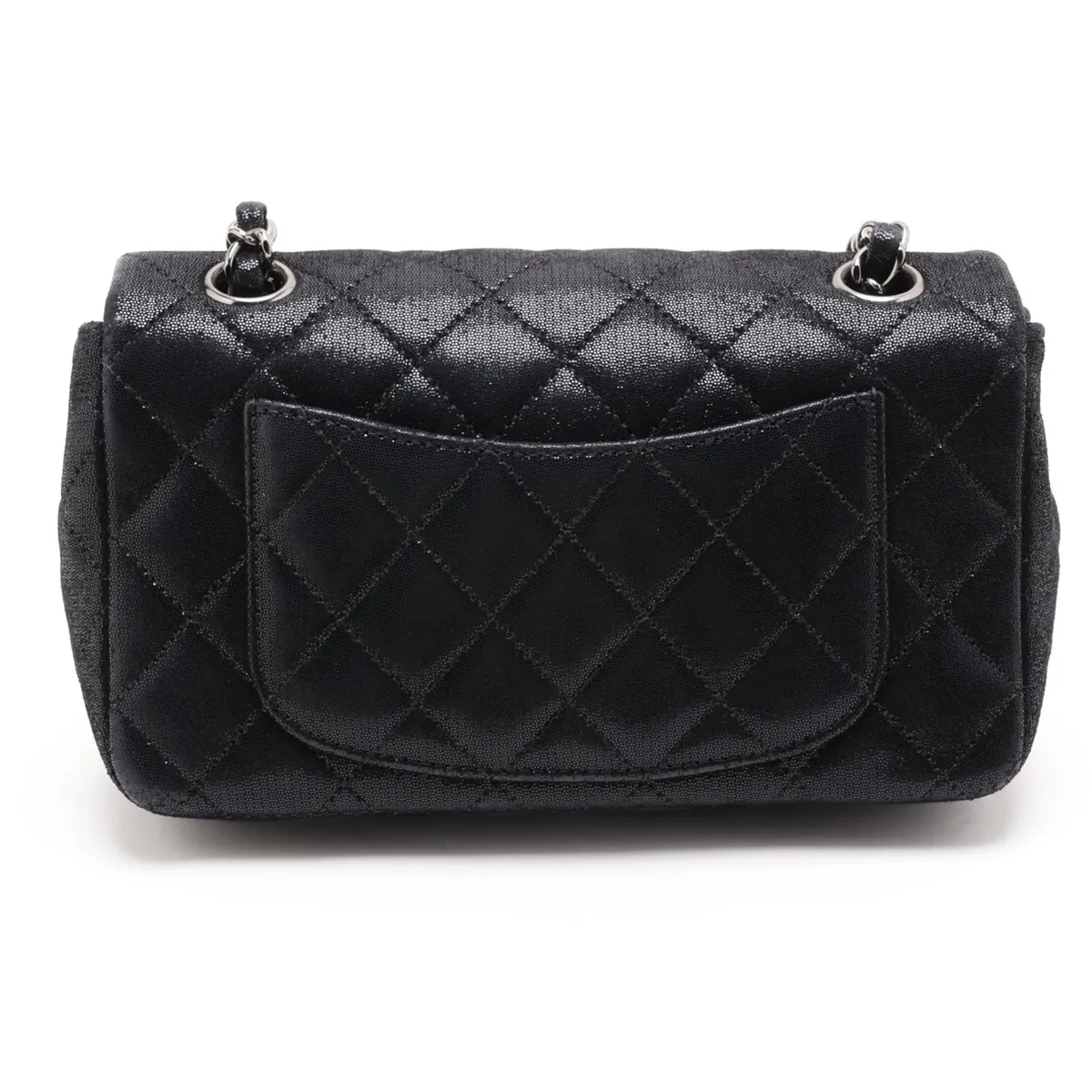 Matelassé Coated Leather Single Flap Double Chain Bag, Black, Silver Hardware, 15185642 (Serial Number 15) — view 2