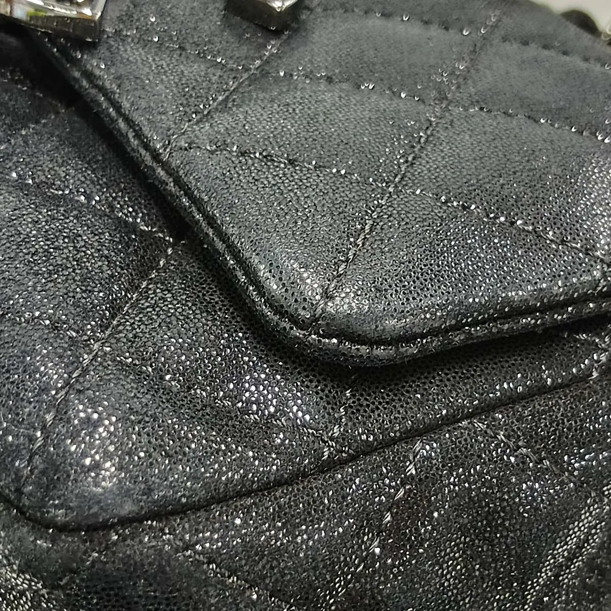 Matelassé Coated Leather Single Flap Double Chain Bag, Black, Silver Hardware, 15185642 (Serial Number 15) — view 14