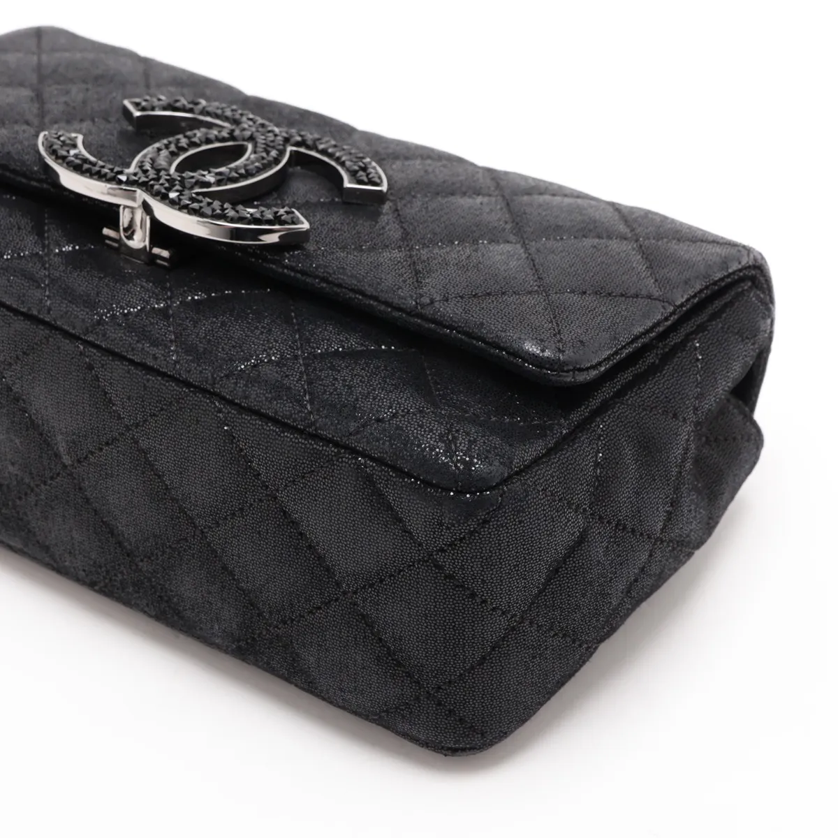 Matelassé Coated Leather Single Flap Double Chain Bag, Black, Silver Hardware, 15185642 (Serial Number 15) — view 3