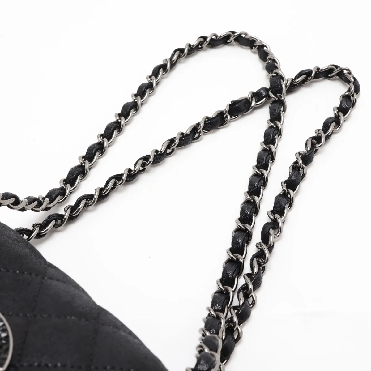 Matelassé Coated Leather Single Flap Double Chain Bag, Black, Silver Hardware, 15185642 (Serial Number 15) — view 5