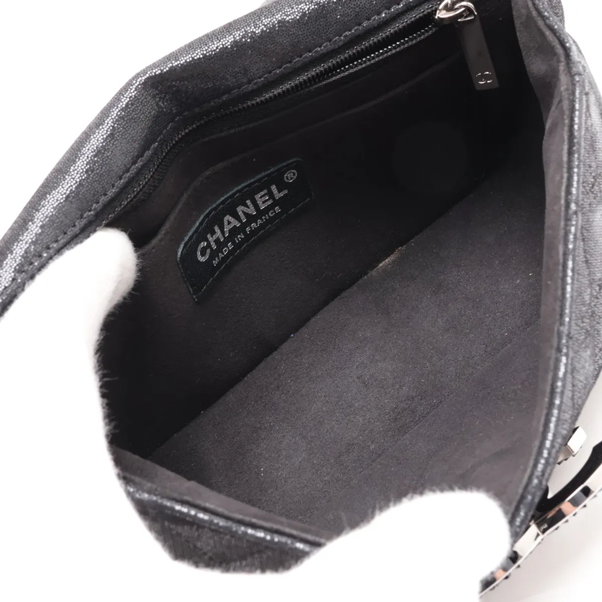 Matelassé Coated Leather Single Flap Double Chain Bag, Black, Silver Hardware, 15185642 (Serial Number 15) — view 6