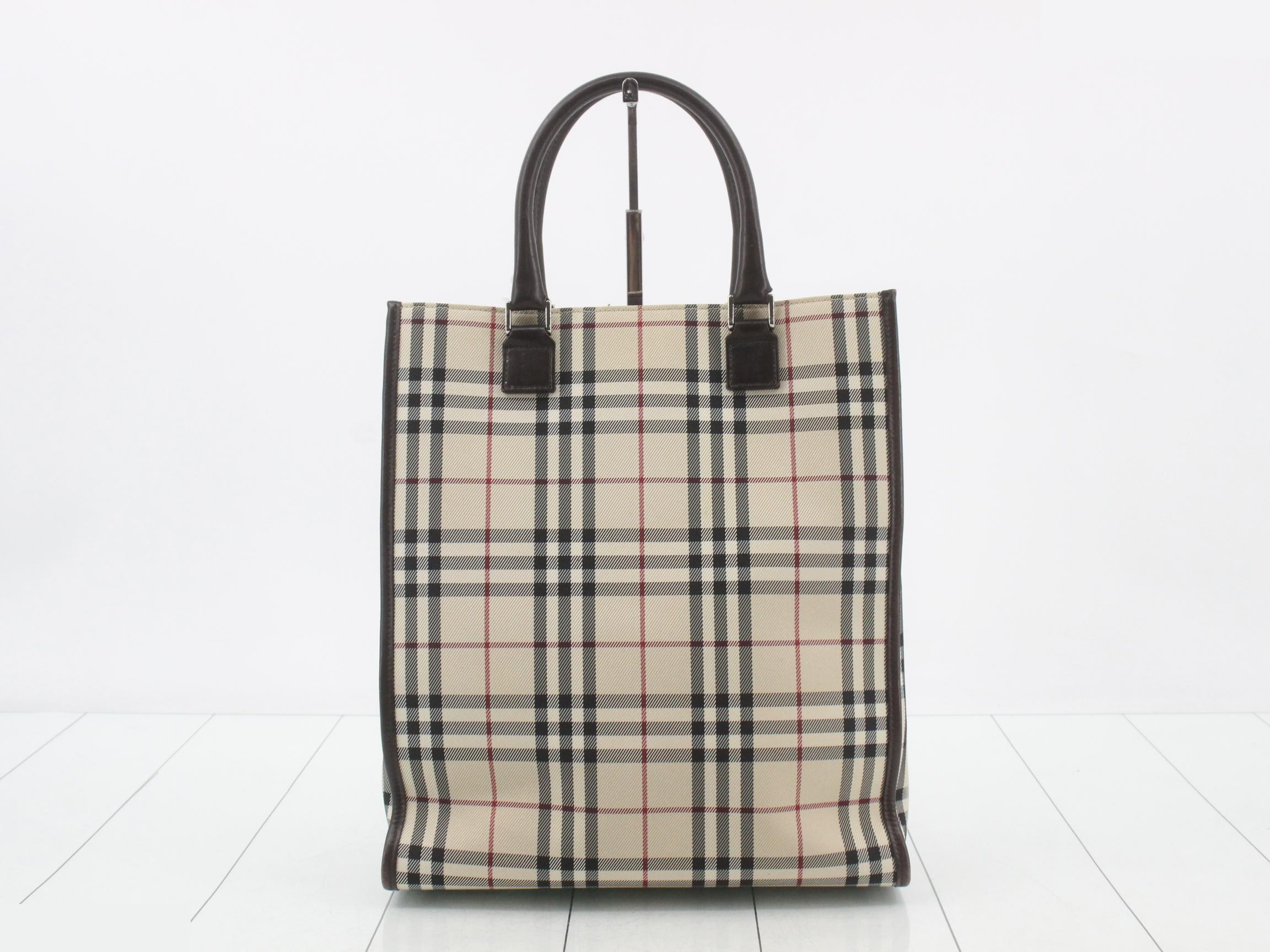 Nova Check Tote Bag, Beige, Canvas, Leather — view 2