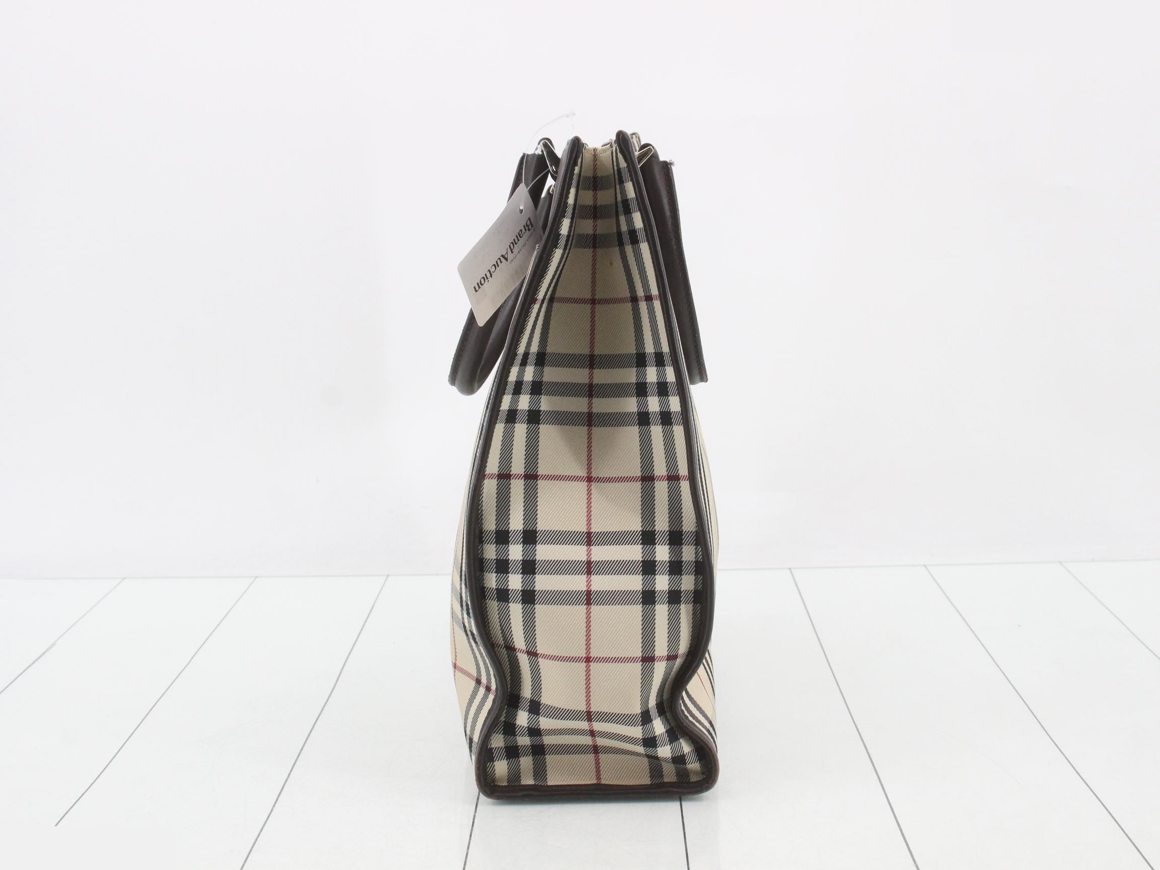 Nova Check Tote Bag, Beige, Canvas, Leather — view 3
