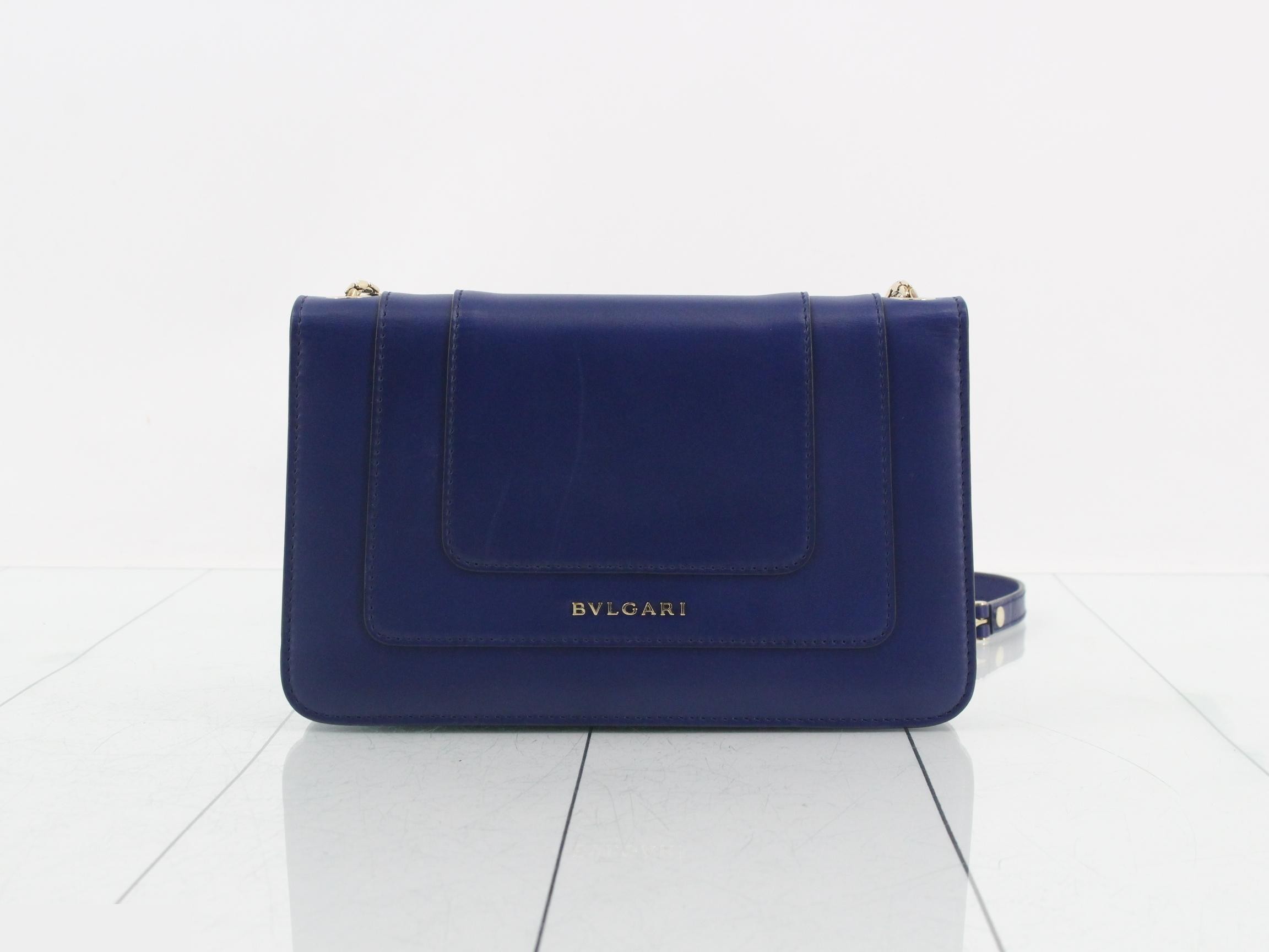 Leather Serpenti Forever Chain Shoulder Bag, Blue — view 2
