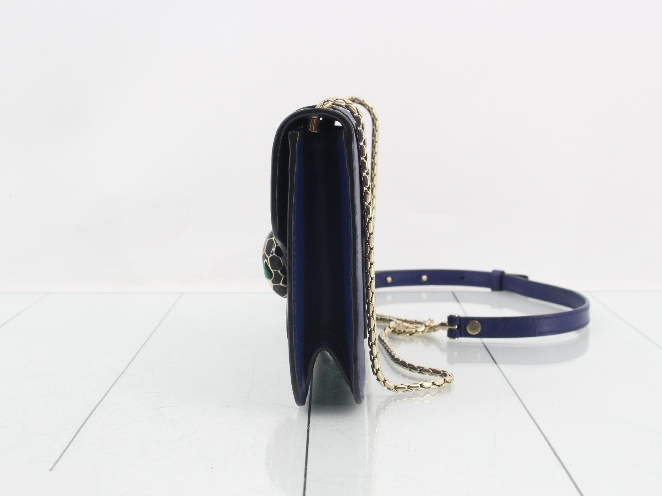 Leather Serpenti Forever Chain Shoulder Bag, Blue — view 3
