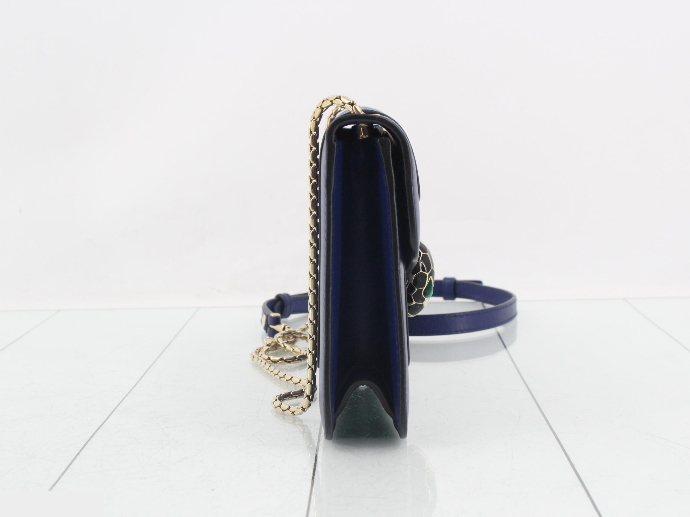 Leather Serpenti Forever Chain Shoulder Bag, Blue — view 4