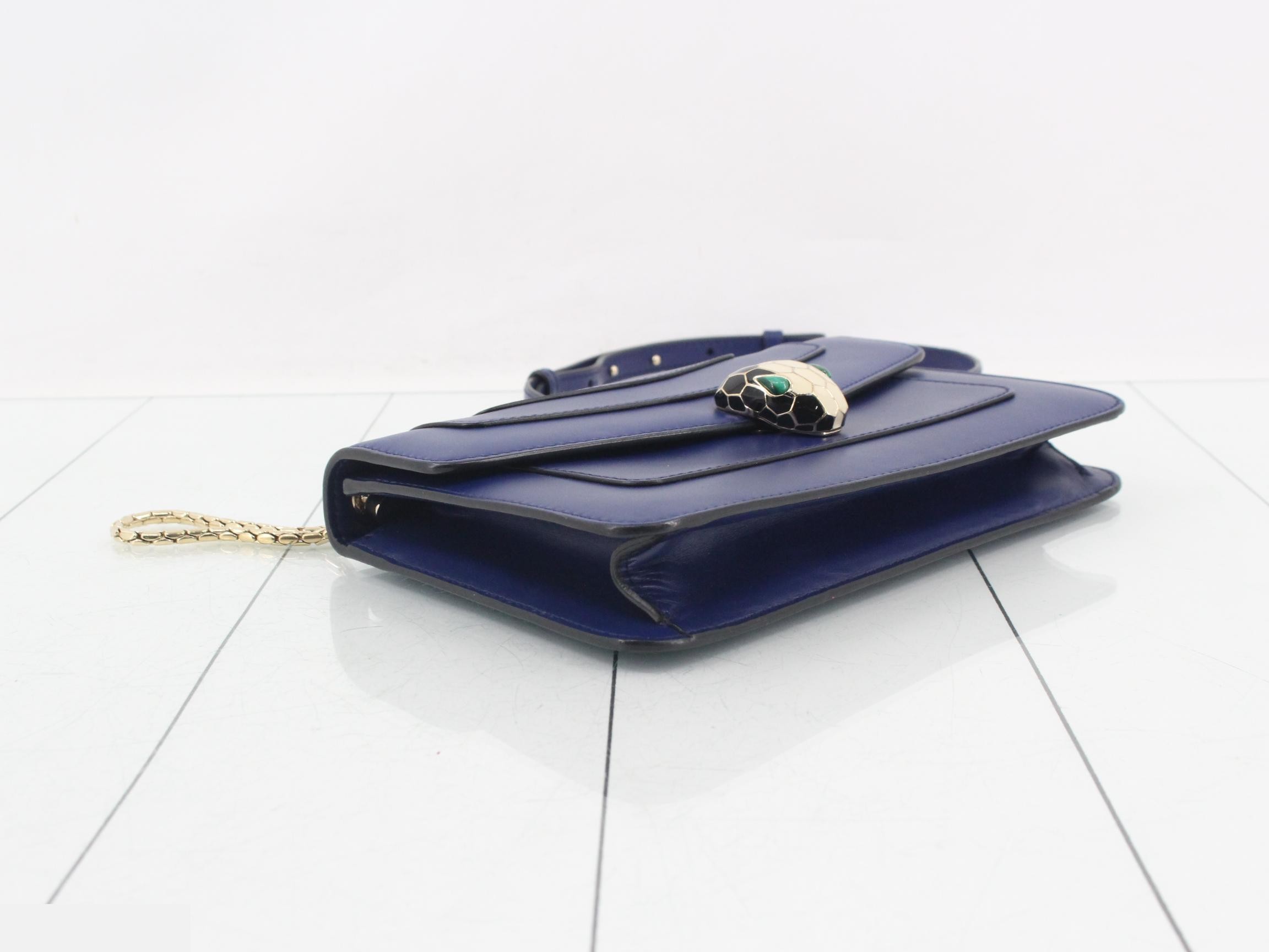 Leather Serpenti Forever Chain Shoulder Bag, Blue — view 5