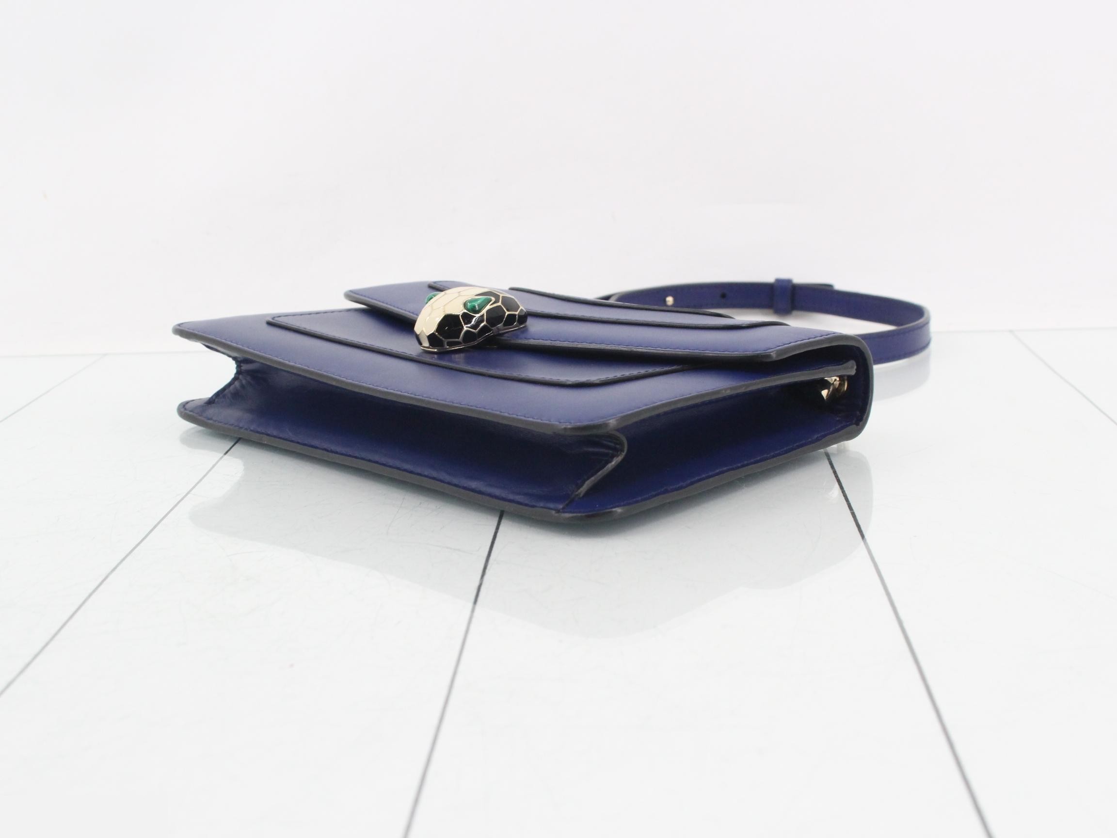 Leather Serpenti Forever Chain Shoulder Bag, Blue — view 6