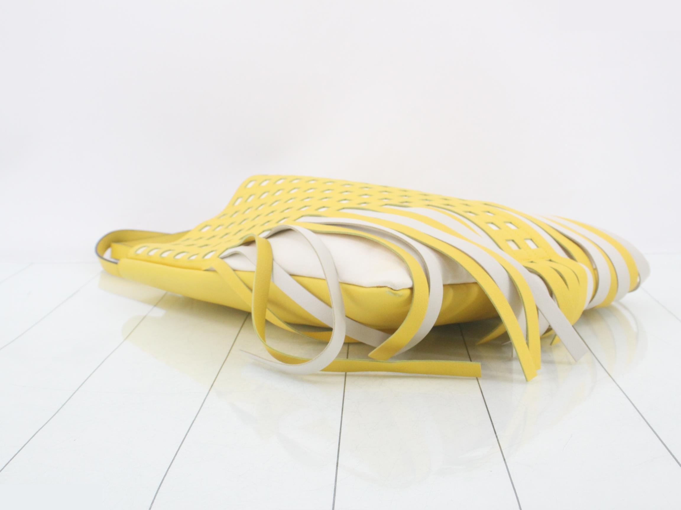 Fringe tote bag, calfskin, yellow canvas — view 5